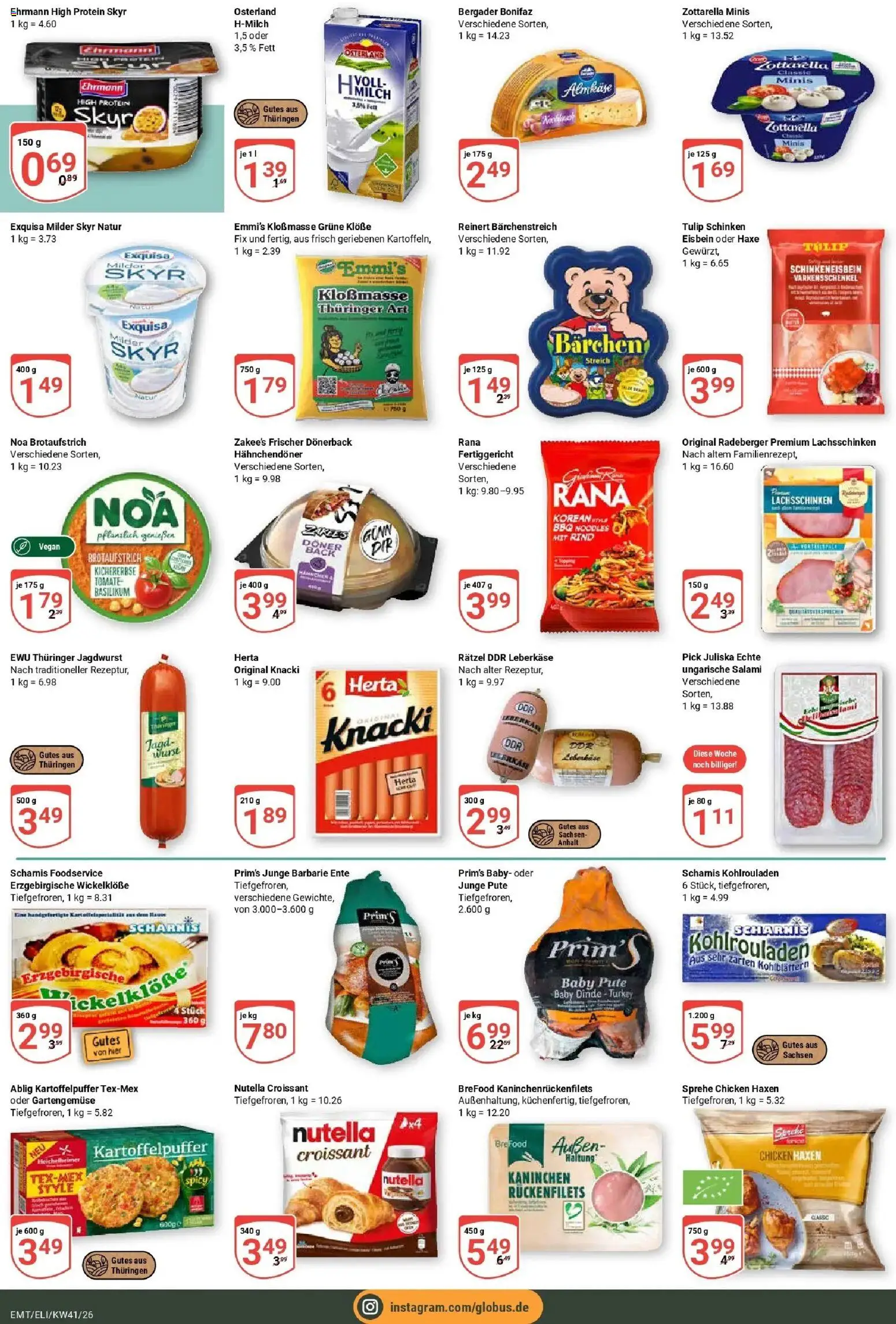 Globus Prospekt Mittelhausen (ab 05.10.2026) » Angebote online | Seite: 14 | Produkte: Pute, Skyr, Ente, Leberkase