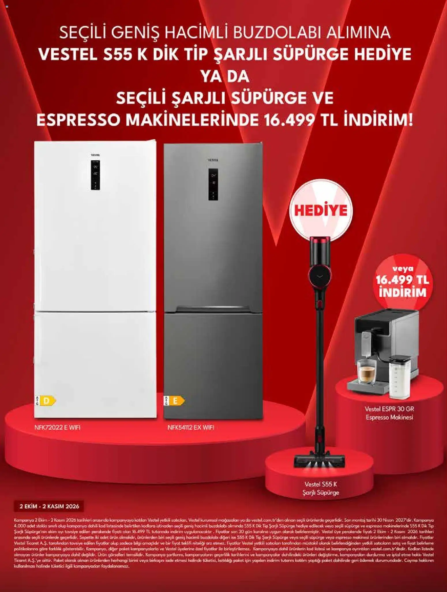 Vestel Katalog - 01 Ekim 2026 tarihinden itibaren geçerlidir | Sayfa: 8 | Ürünler: Espresso makinesi, Buzdolabı