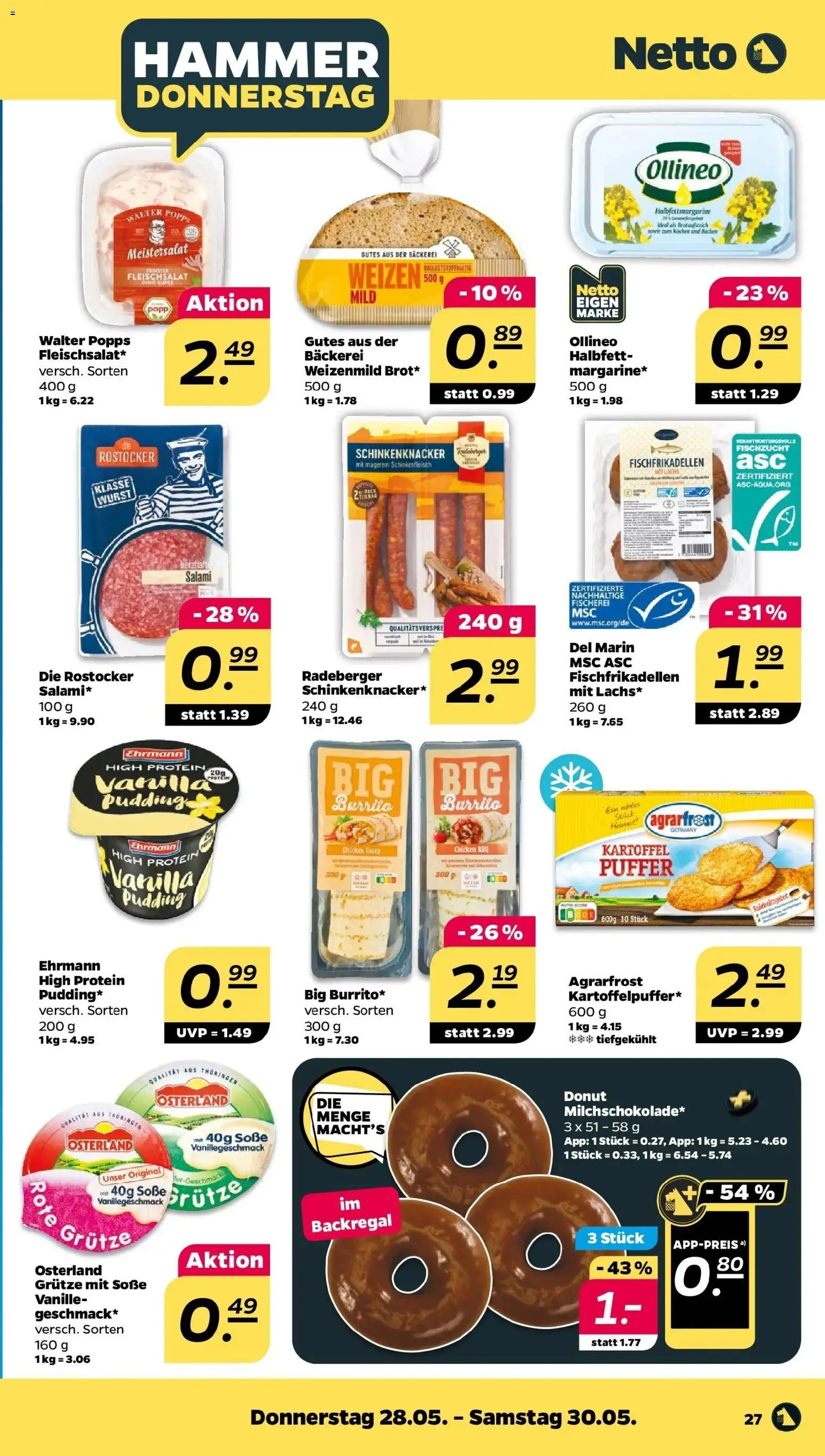 Netto - Netto APS : Wochenangebote ab 24.05.2026 → Angebote nächste Woche | Seite: 29 | Produkte: Bäckerei, Pudding, Soße, Salami