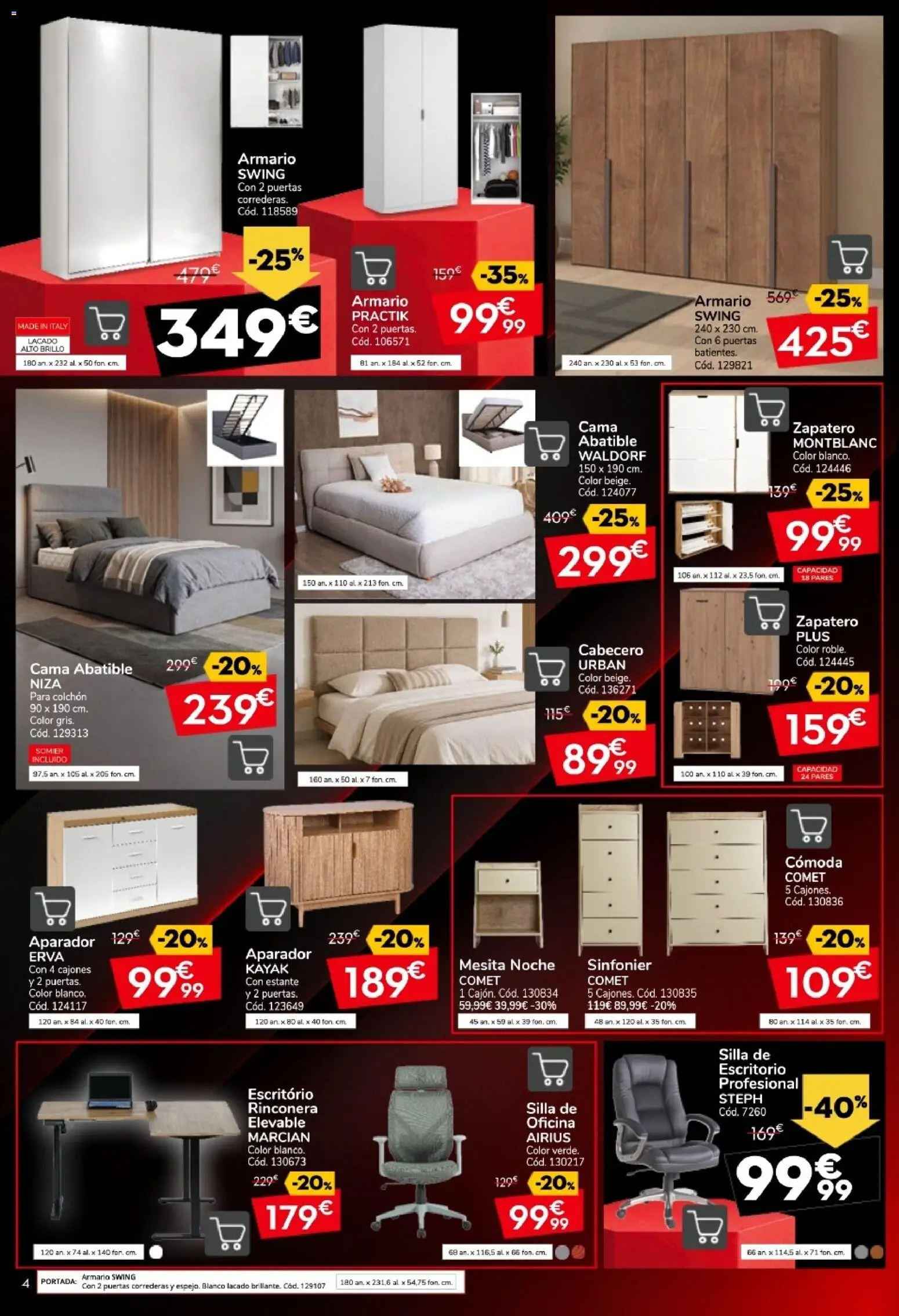 Conforama Black Friday │ válido desde el 29/10/2026 | Página: 4 | Productos: Somier, Silla de escritorio, Silla, Puertas