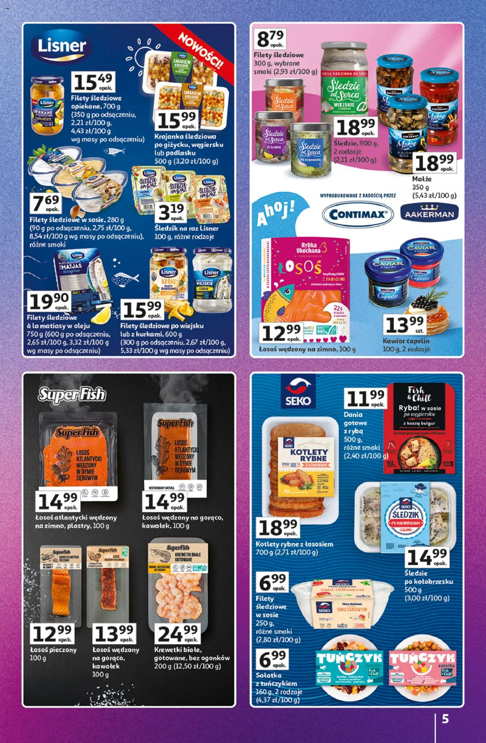 Auchan gazetka - 30 Lat Hipermarket Znane marki od 03.09.2026 | Strona: 5 | Produkty: Śledzie, Łosoś atlantycki, Tuńczyk, Ryba