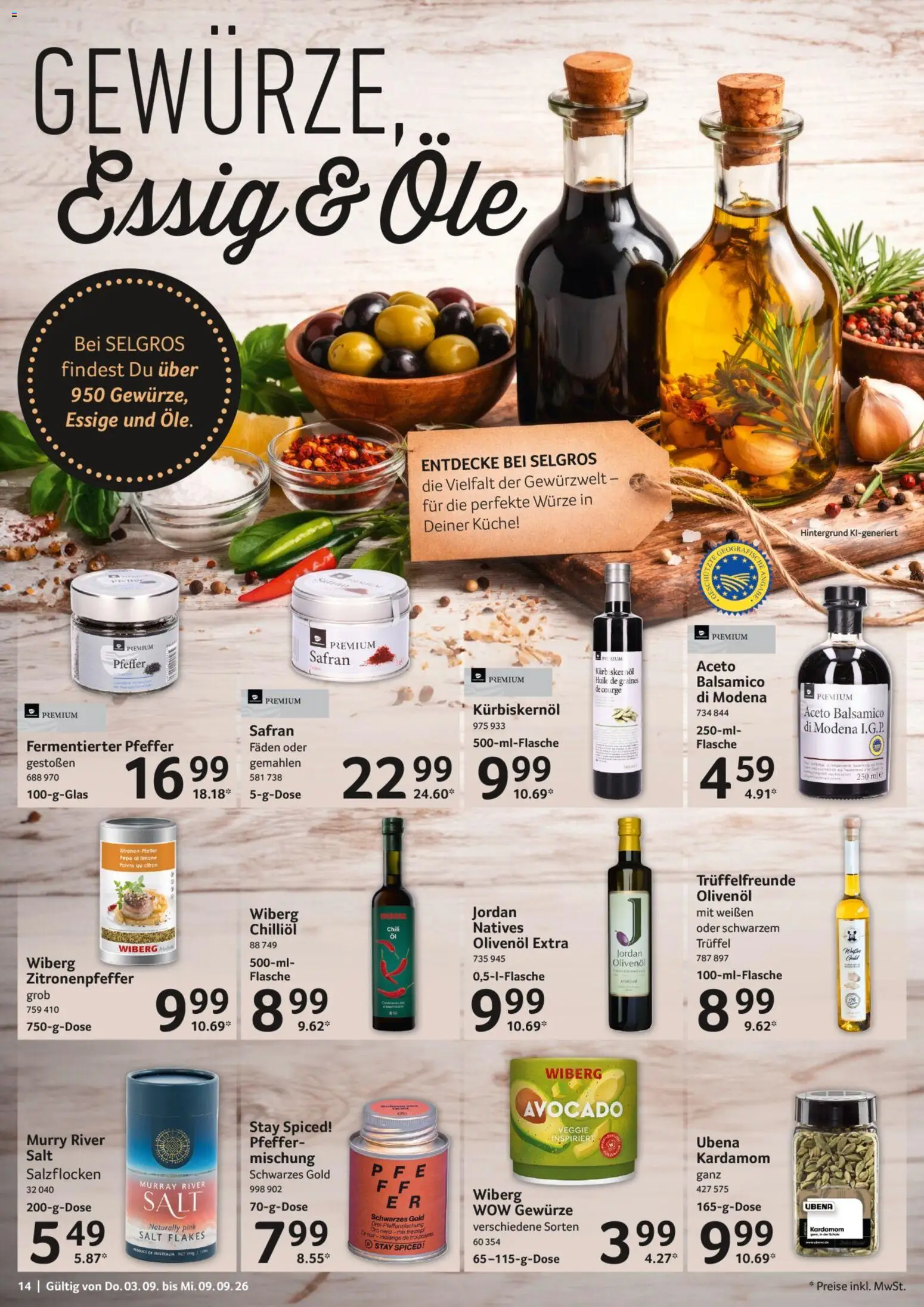 Selgros Prospekt – gültig ab 03.09.2026 | Seite: 14 | Produkte: Essig, Avocado, Pfeffer, Chili