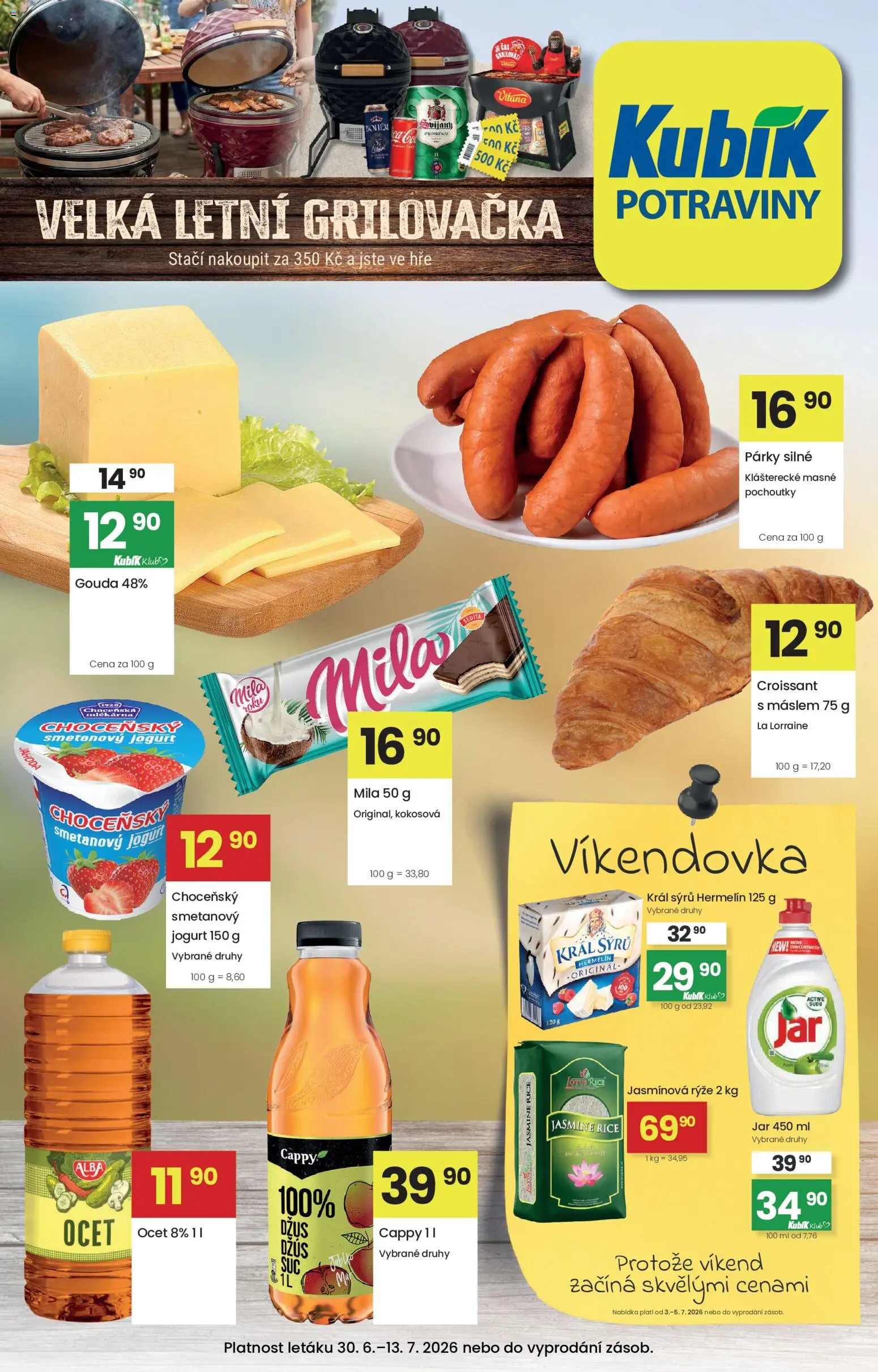 Kubík leták od 30.06.2026 | Strana: 1 | Produkty: Párky, Hermelín, Džus Cappy, Croissant