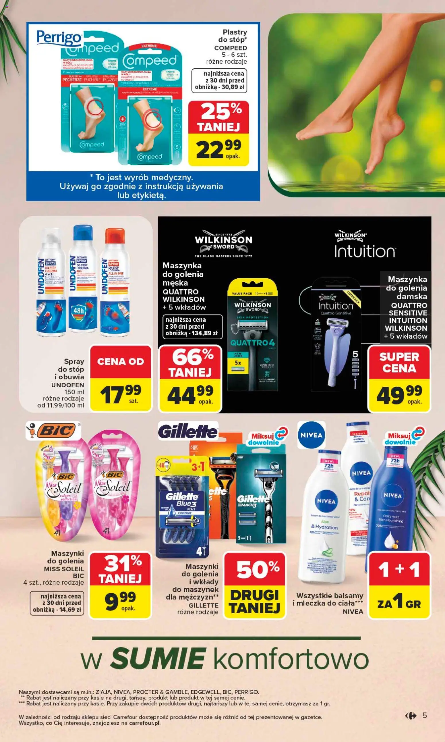 Carrefour gazetka - Latem jest pięknie od 06.07.2026 | Strona: 5 | Produkty: Gillette, Starter, Maszynki do golenia, Spray do stóp
