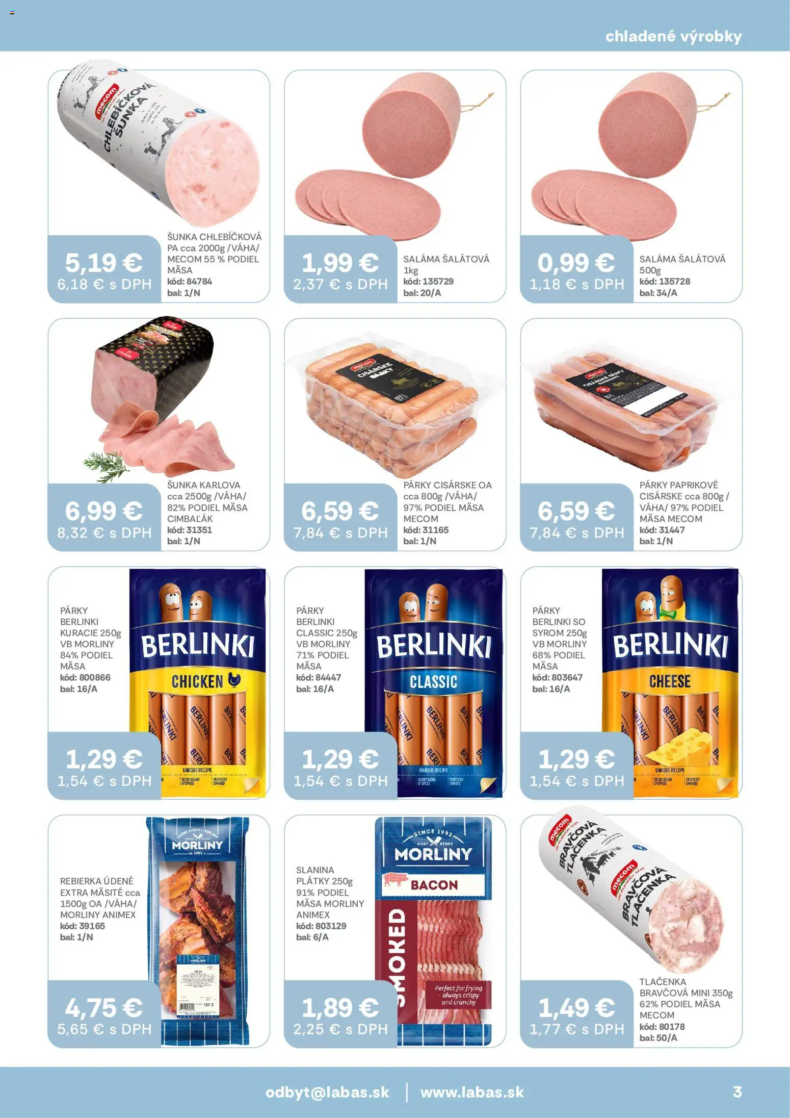 Nové Labaš akcie – leták je platný od 28.08.2026 | Strana: 3 | Produkty: Saláma, Šunka, Tlačenka, Párky