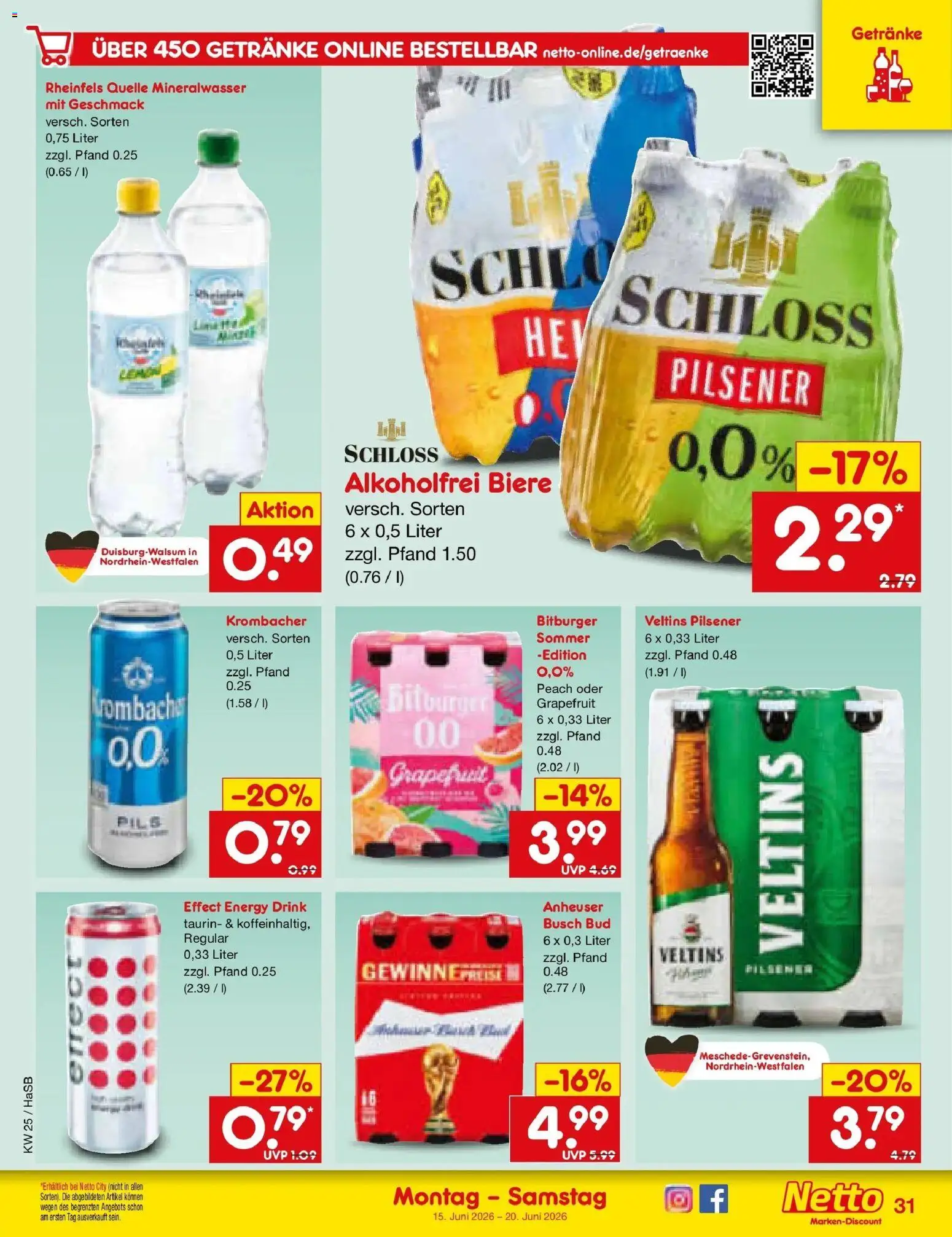 Netto Marken-Discount Prospekt Wuppertal – gültig ab 14.06.2026 | Seite: 43 | Produkte: Pils, Mineralwasser, Grapefruit, Rheinfels quelle