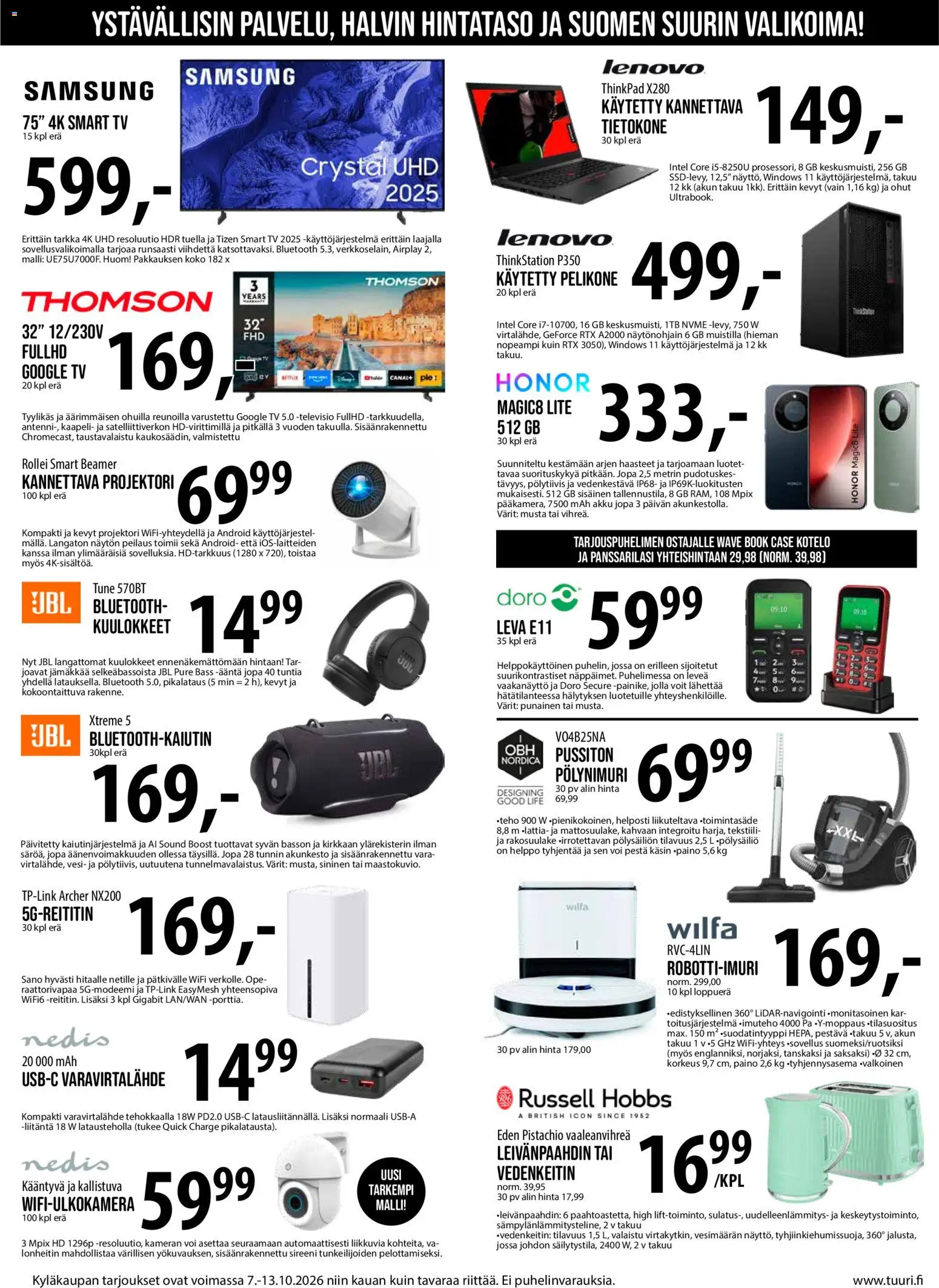 Tuuri tarjoukset – voimassa 07/10/2026 alkaen | Sivu: 3 | Tuotteet: Vedenkeitin, Akku, Langattomat kuulokkeet, Kaapeli