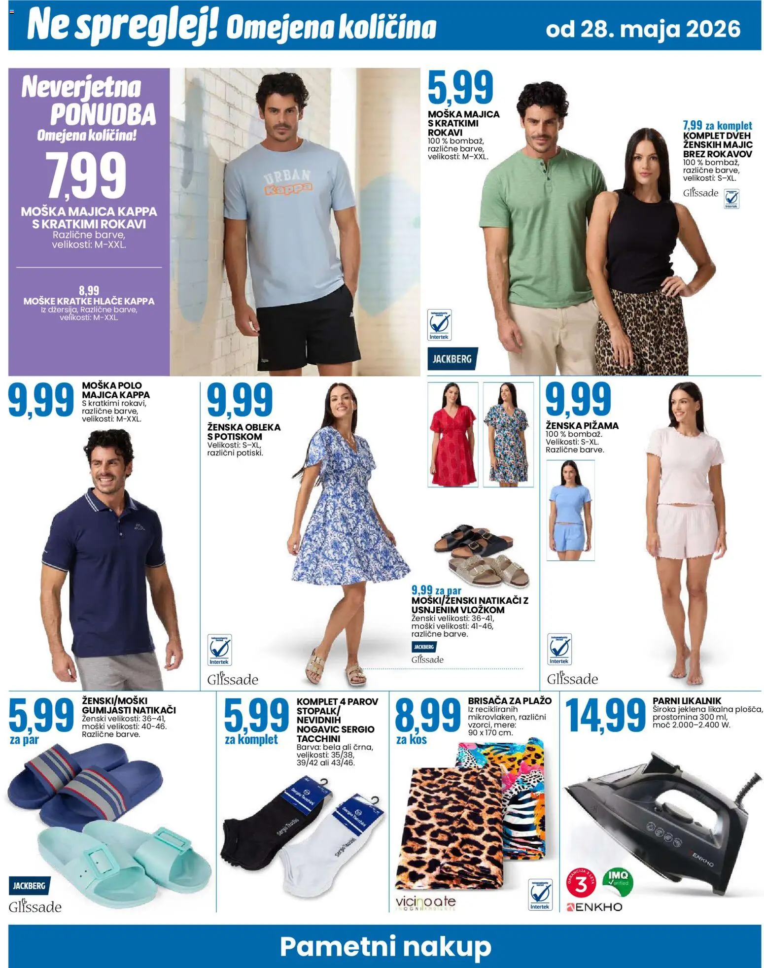 Novi Eurospin katalog ponudbe – veljaven od 28.05.2026 | Stran: 14 | Izdelki: Likalnik, Pižama, Brisača za plažo, Kos