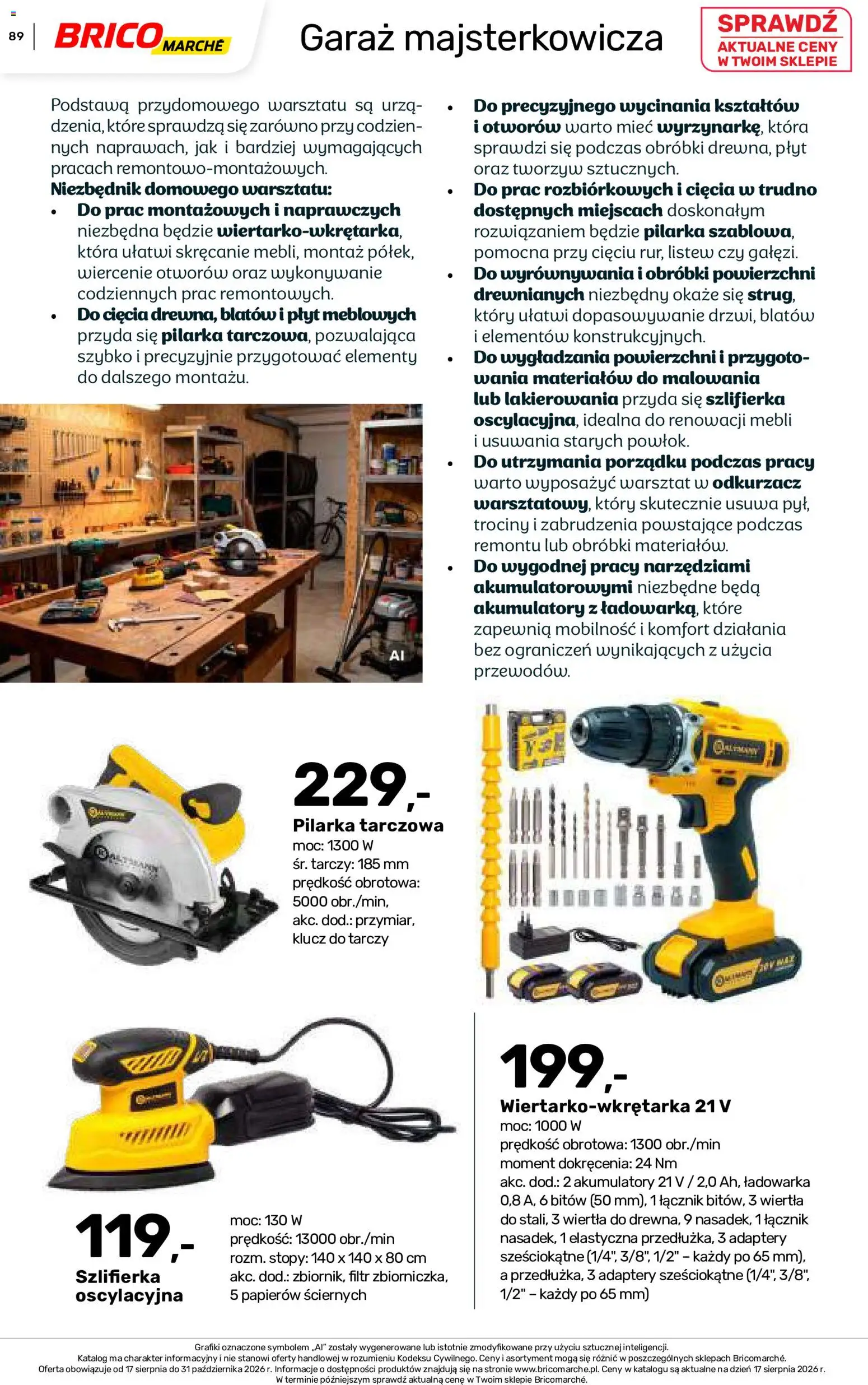Brico Marché gazetka - Jesienne Inspiracje od 17.08.2026 | Strona: 89 | Produkty: Ładowarka, Odkurzacz, Szlifierka