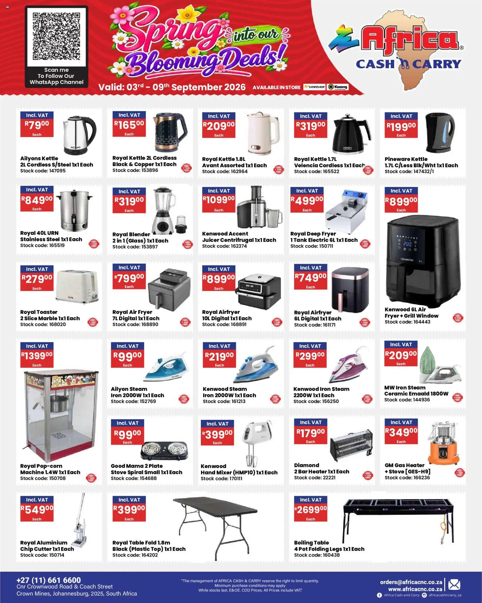 New Africa Cash & Carry catalogue – valid from 03/09/2026 | Page: 32 | Products: Tank, Stove, Table, Stock