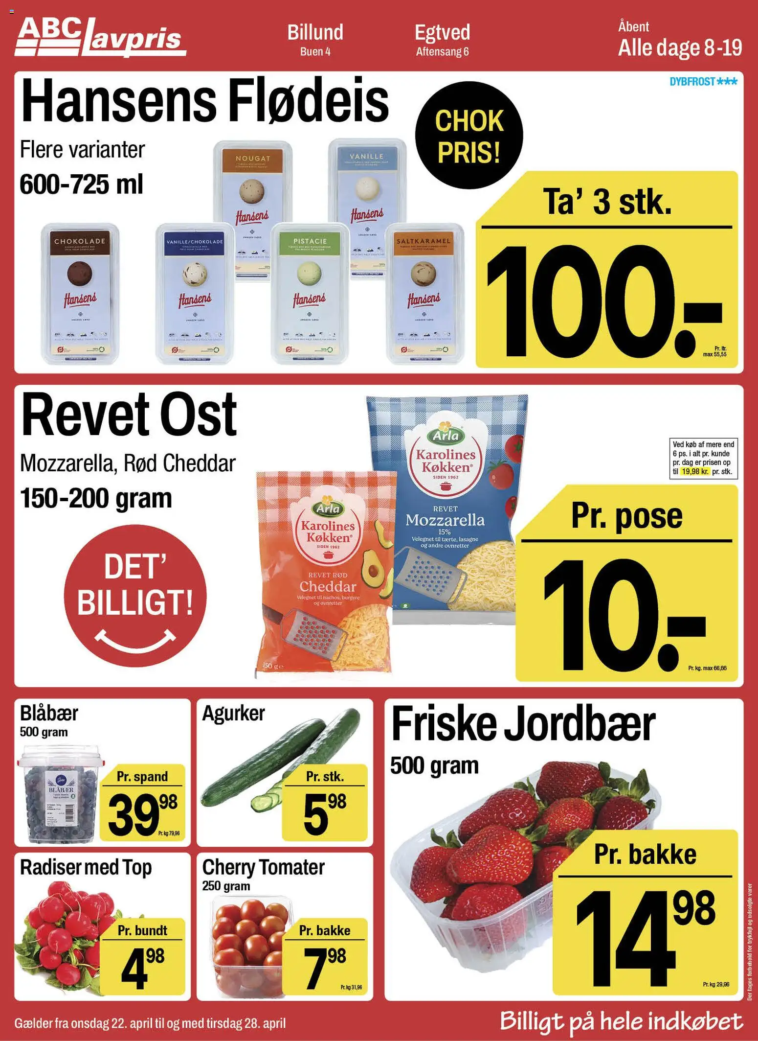 Abc Lavpris tilbudsavis – gyldig fra 22.04.2026 | Side: 2 | Produkter: Cheddar, Tomater, Agurker, Mozzarella