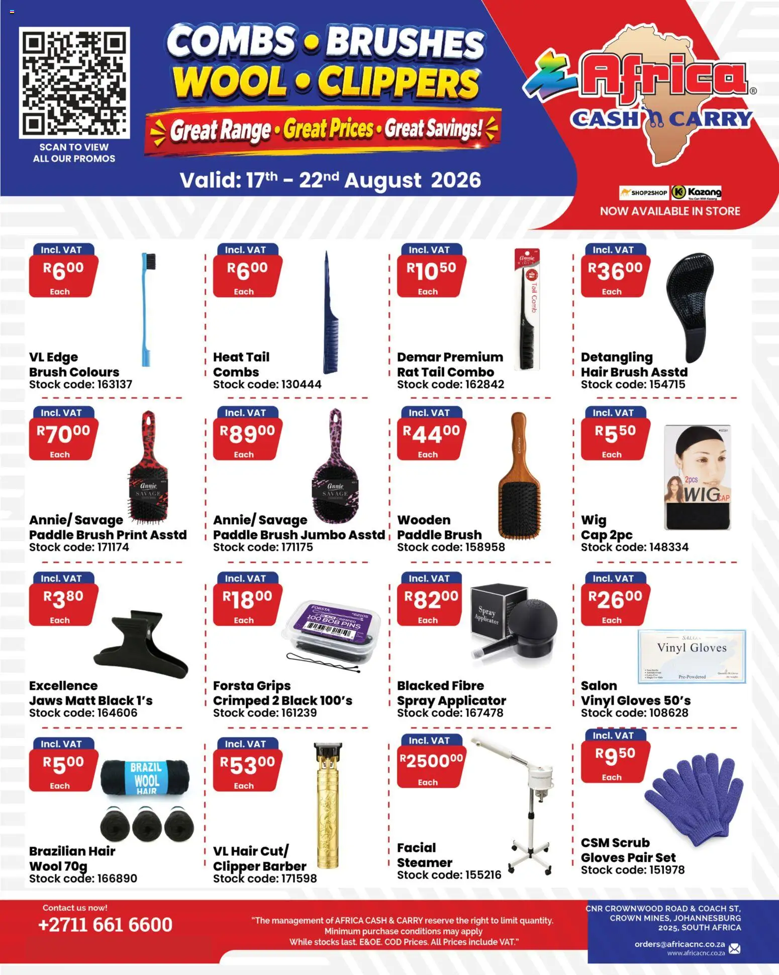 New Africa Cash & Carry catalogue – valid from 17/08/2026 | Page: 1 | Products: Cap, Gloves, Brush, Stock