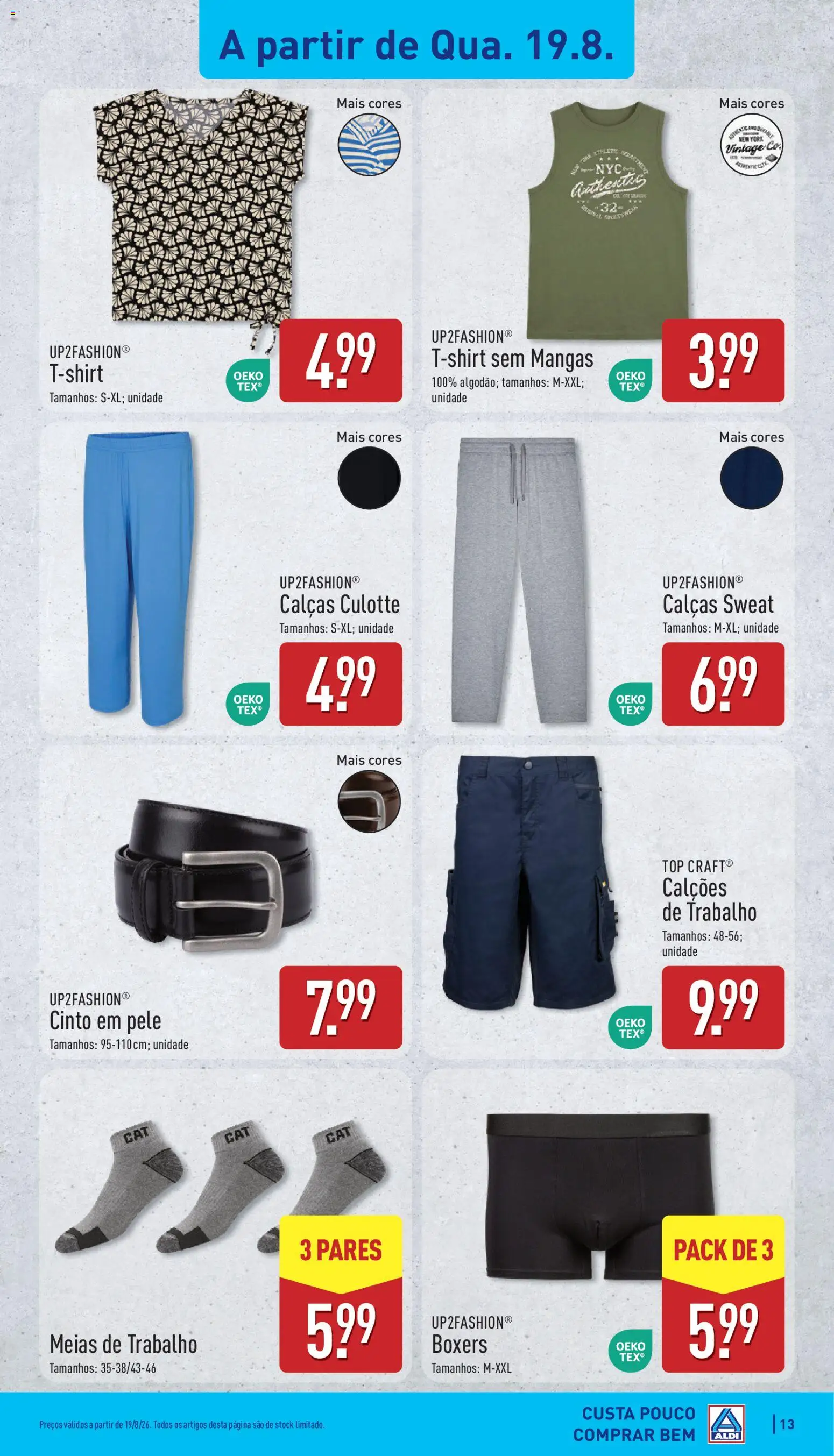 Aldi folheto │ válido de 17/08/2026 | Página: 13 | Produtos: Cinto, Algodão, Calças, Meias
