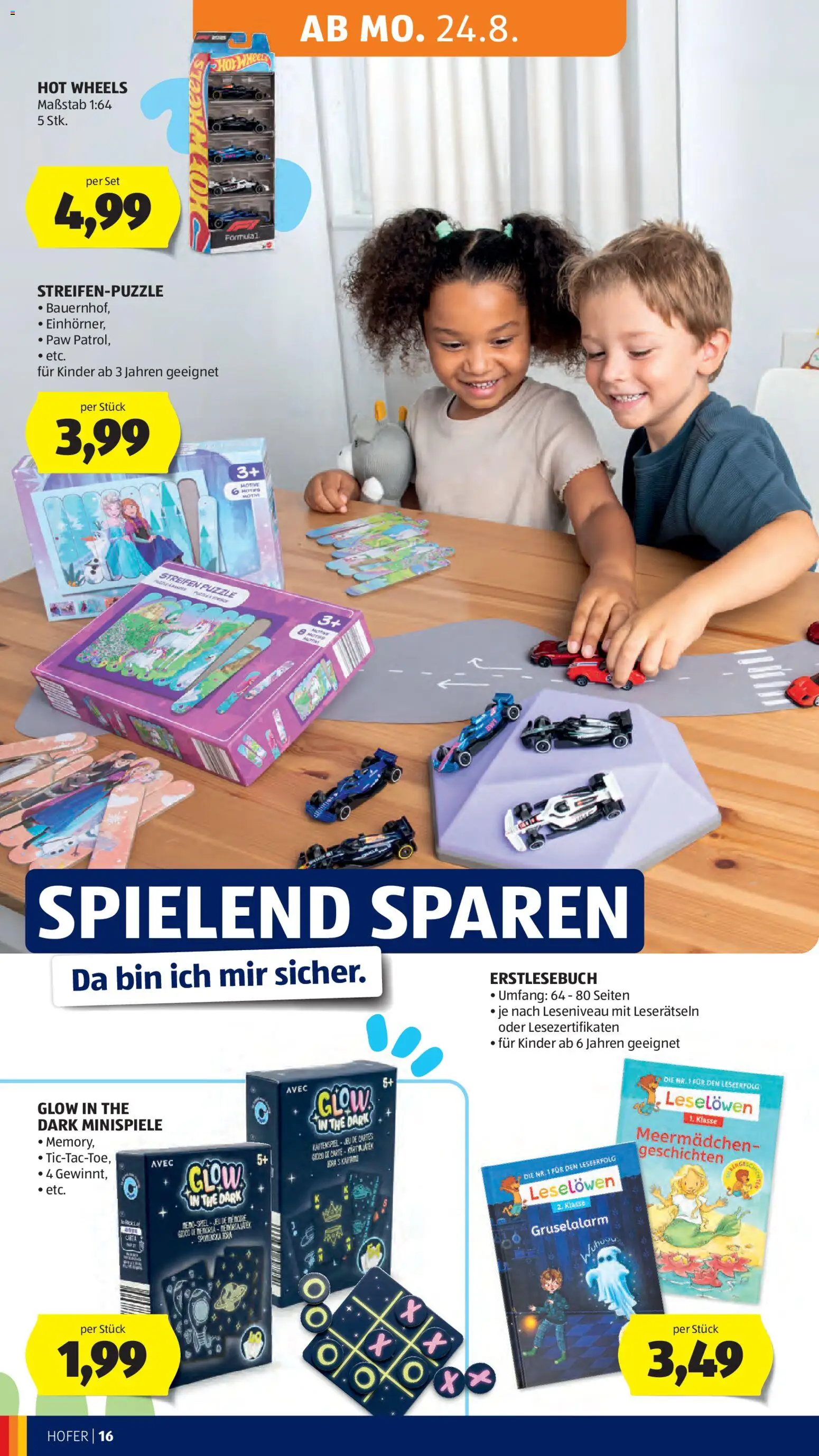 Hofer AT akciós ujság - amely érvényes a következő dátumtól: 2026.08.21. | Oldal: 28 | Termékek: Puzzle, Hot Wheels, Kinder
