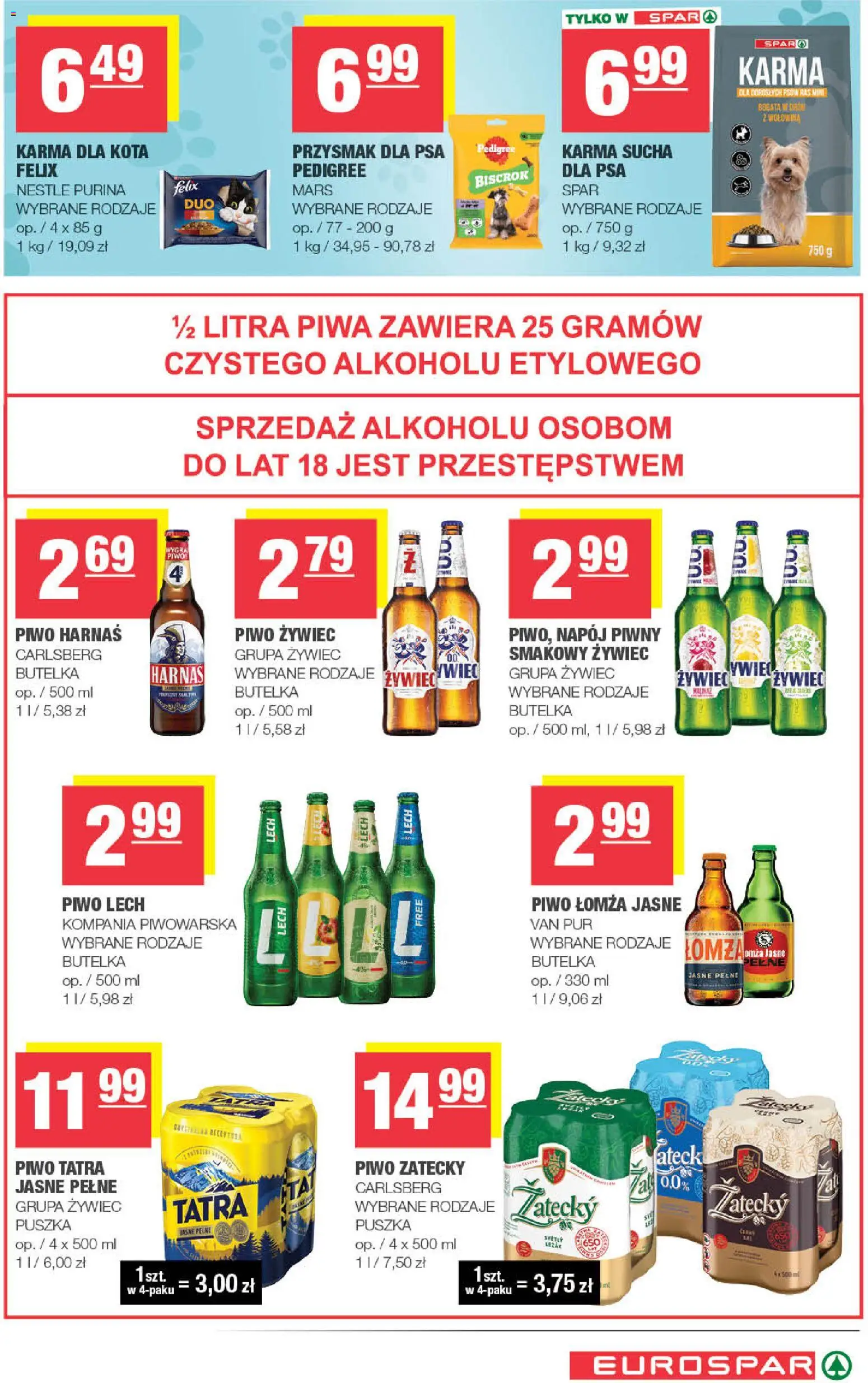 Spar gazetka - Eurospar od 26.08.2026 | Strona: 15 | Produkty: Lech, Piwo, Karma, Piwo zatecky