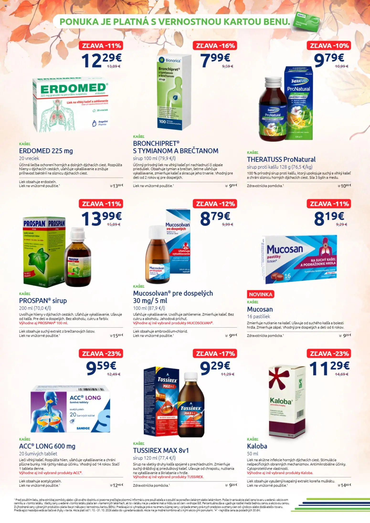Nové BENU Lekáreň akcie – leták je platný od 01.10.2026 | Strana: 3 | Produkty: Tablet, Sirup proti kašľu, Sirup