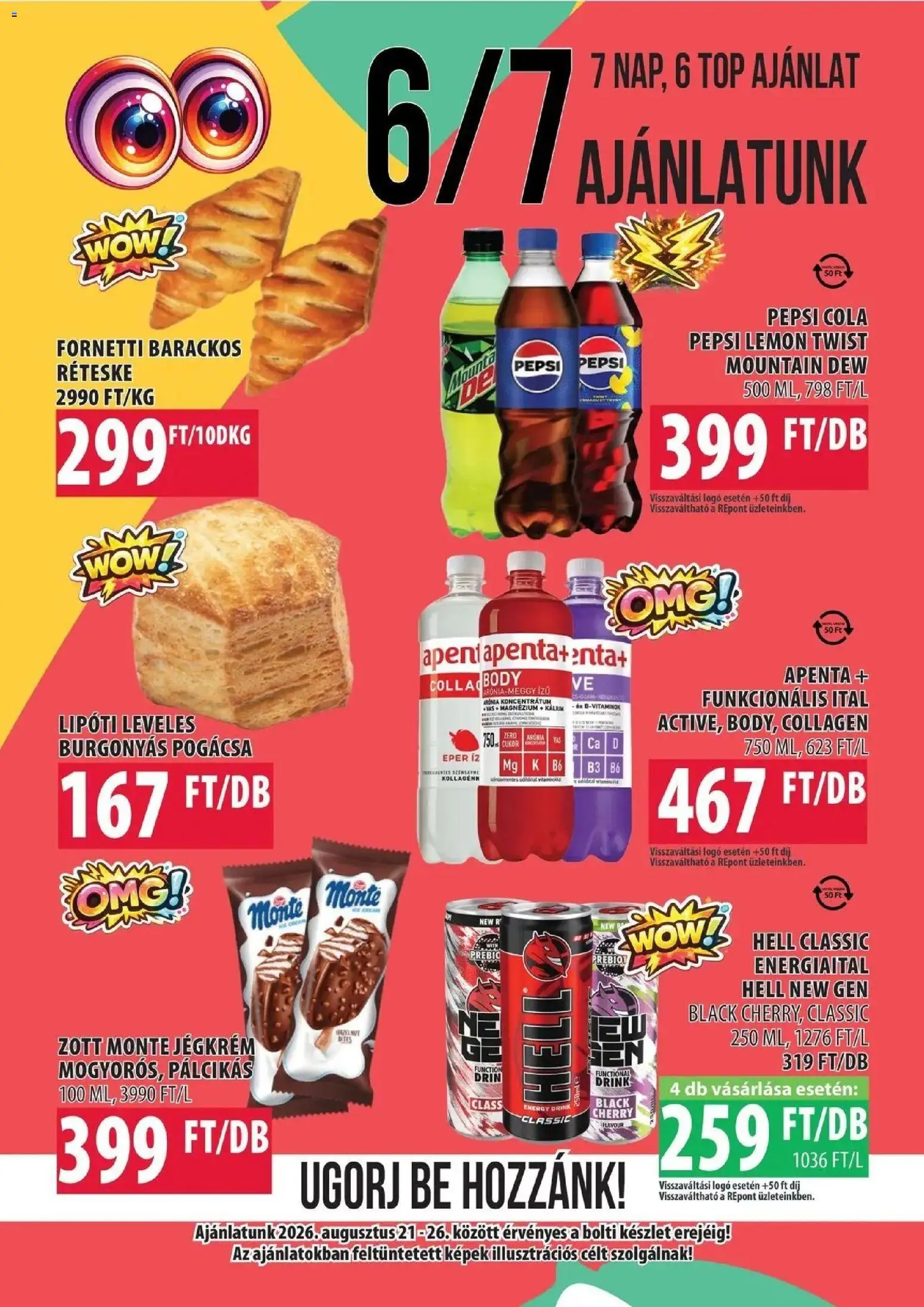 COOP Szolnok akciós ujság - amely érvényes a következő dátumtól: 2026.08.17. | Oldal: 4 | Termékek: Energiaital, Pepsi, Fornetti, Eper