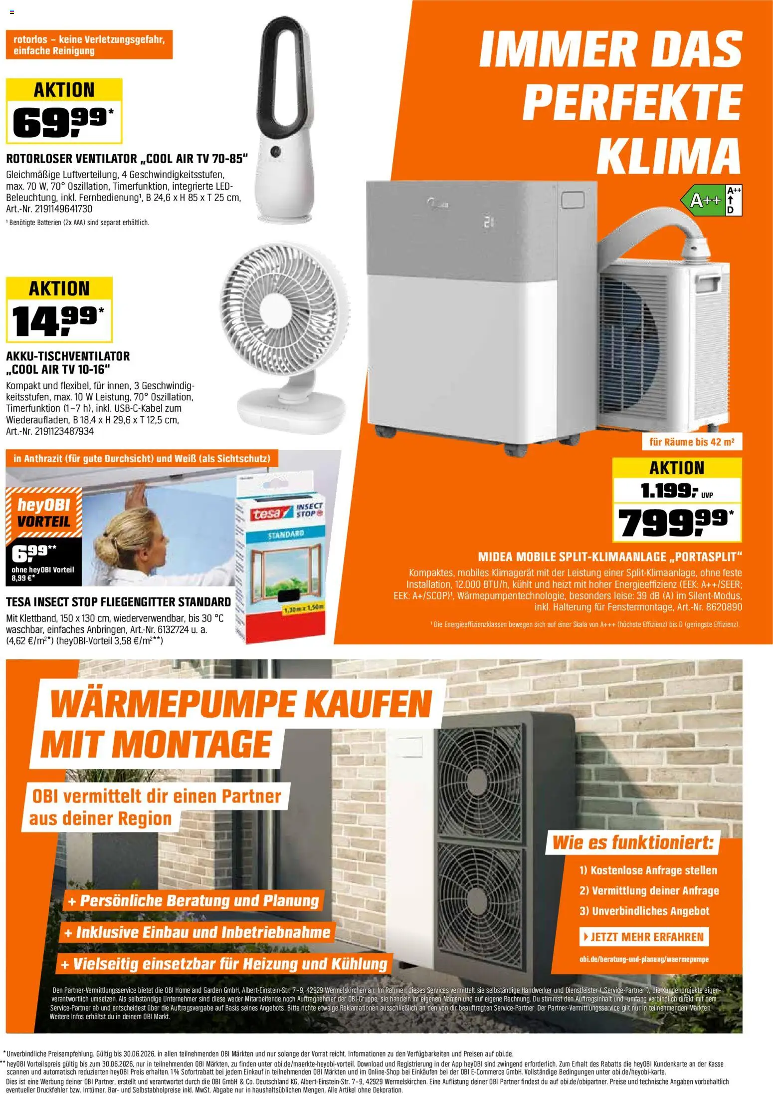 Obi Prospekt – gültig ab 01.06.2026 | Seite: 19 | Produkte: Ventilator, Batterien, Klimagerät, TV