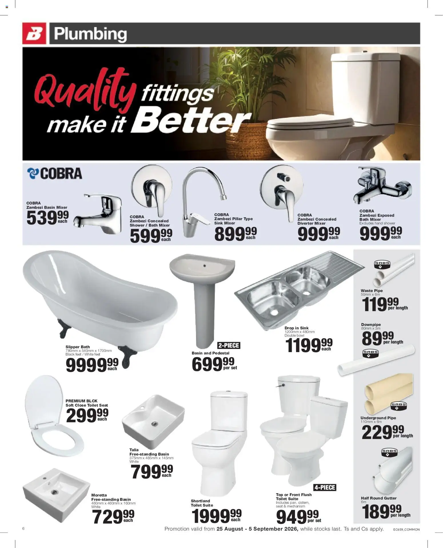 New Build It catalogue – valid from 25/08/2026 | Page: 6 | Products: Pedestal, Mixer, Bath, Shower