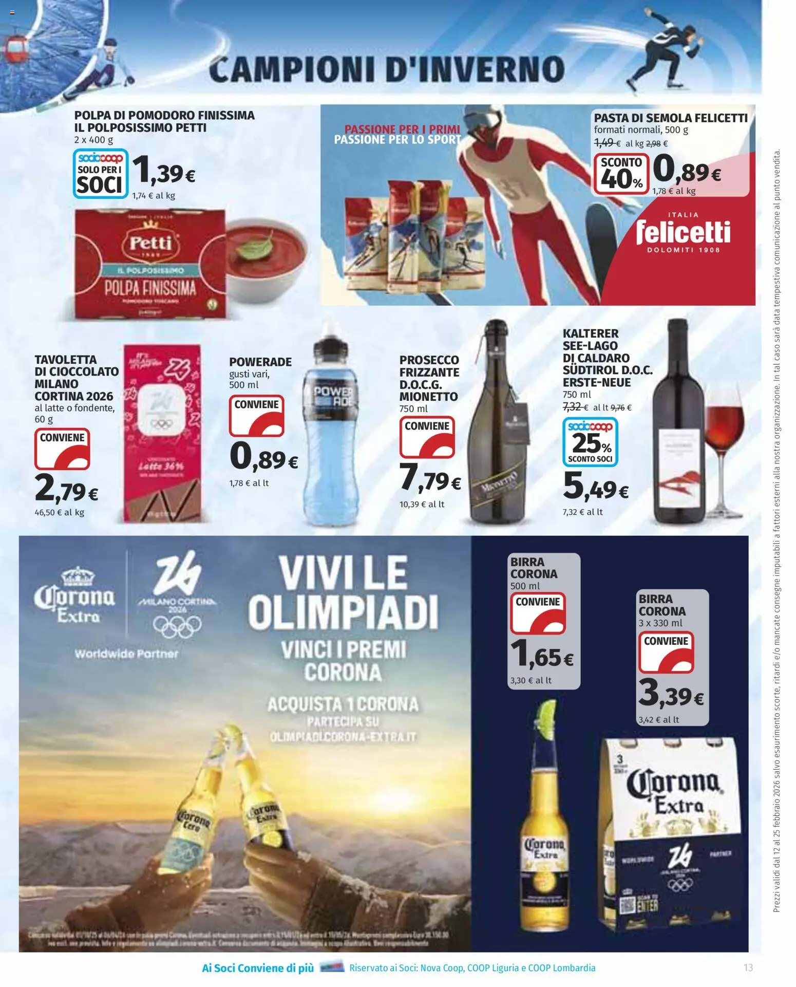 Volantino Ipercoop del 12.02.2026 | Pagina: 13 | Prodotti: Cioccolato, Birra, Pomodoro, Pasta