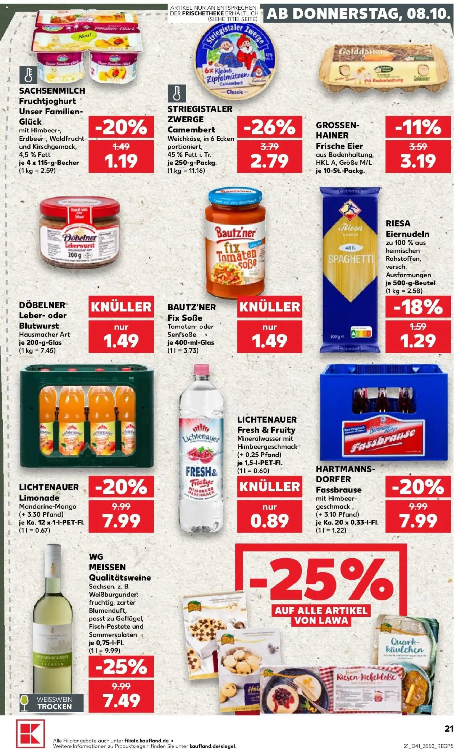 Prospekt Kaufland ab 08.10.2026 » Angebote Online zum Blättern | Seite: 21 | Produkte: Weißwein, Limonade, Camembert, Soße