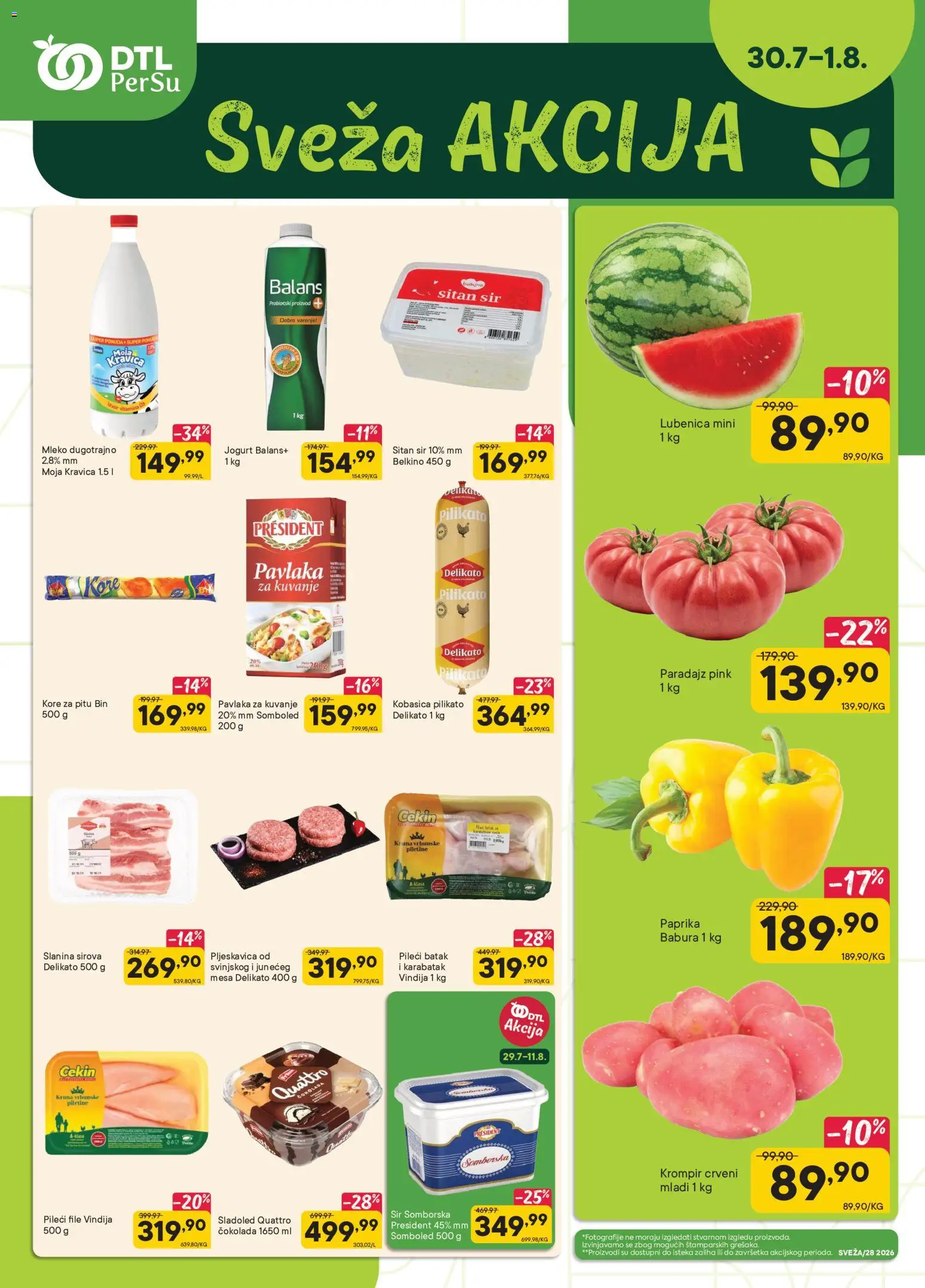 PerSu katalog - važi od 30.07.2026 | Strana: 1 | Proizvode: Paprika, Lubenica, Pileći batak, Čokolada