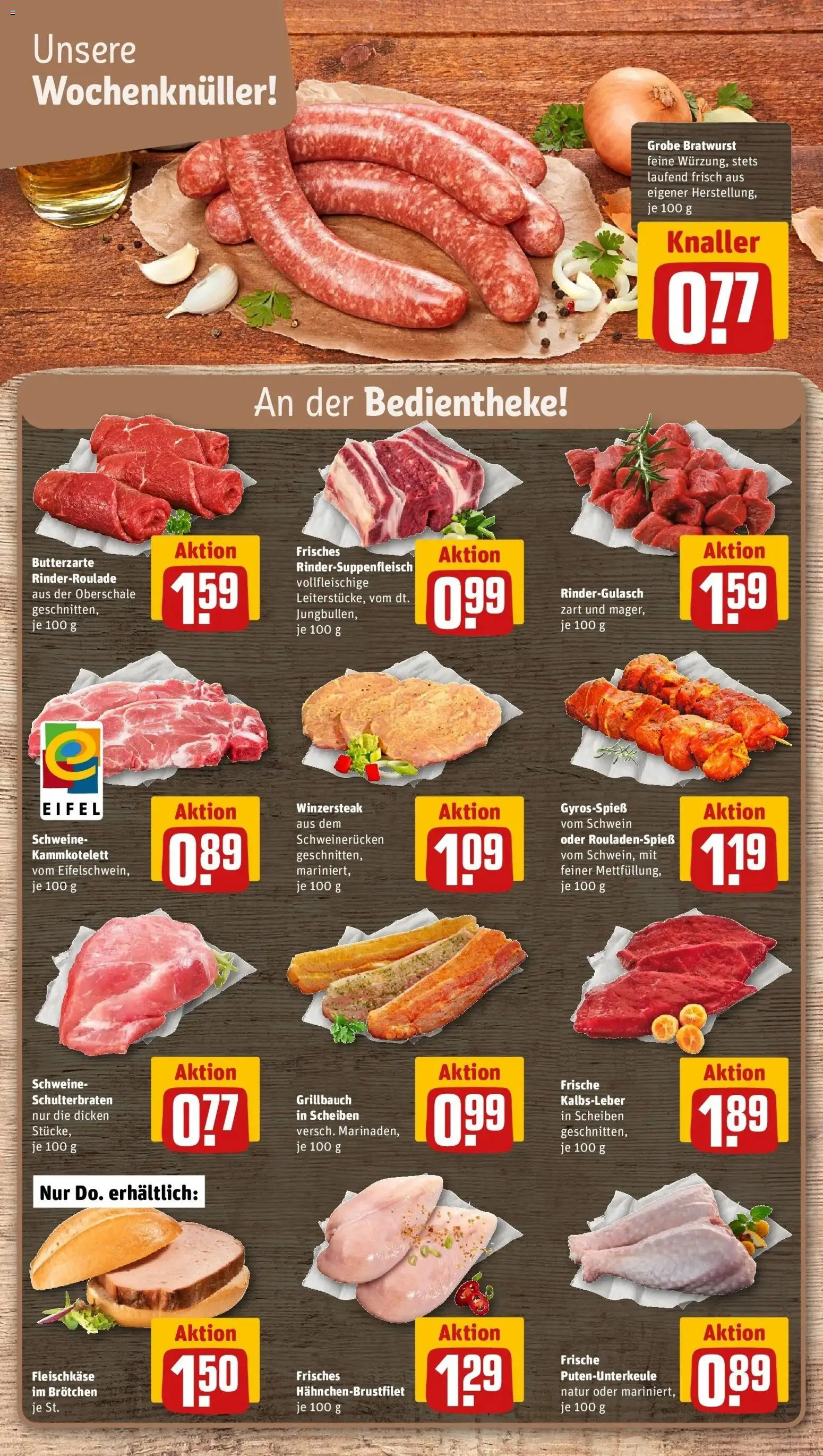 REWE Prospekt ab 10.08.2026 zum Blättern » Angebote | Seite: 6 | Produkte: Rindergulasch, Bratwurst, Kalbsleber, Schweinerucken