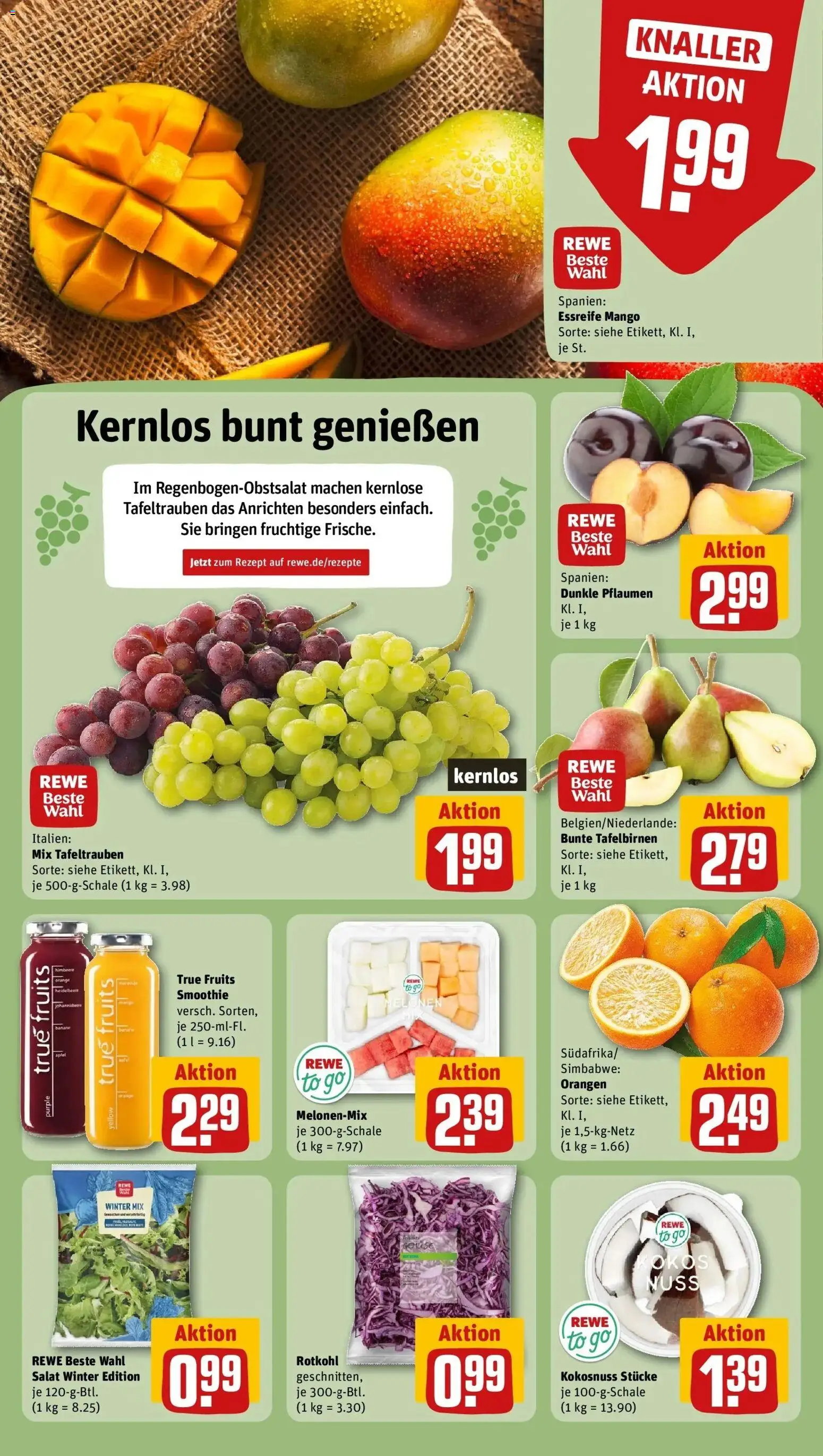 REWE Prospekt ab 05.10.2026 zum Blättern » Angebote | Seite: 8 | Produkte: Rotkohl, Orangen, Gemüse, Mango