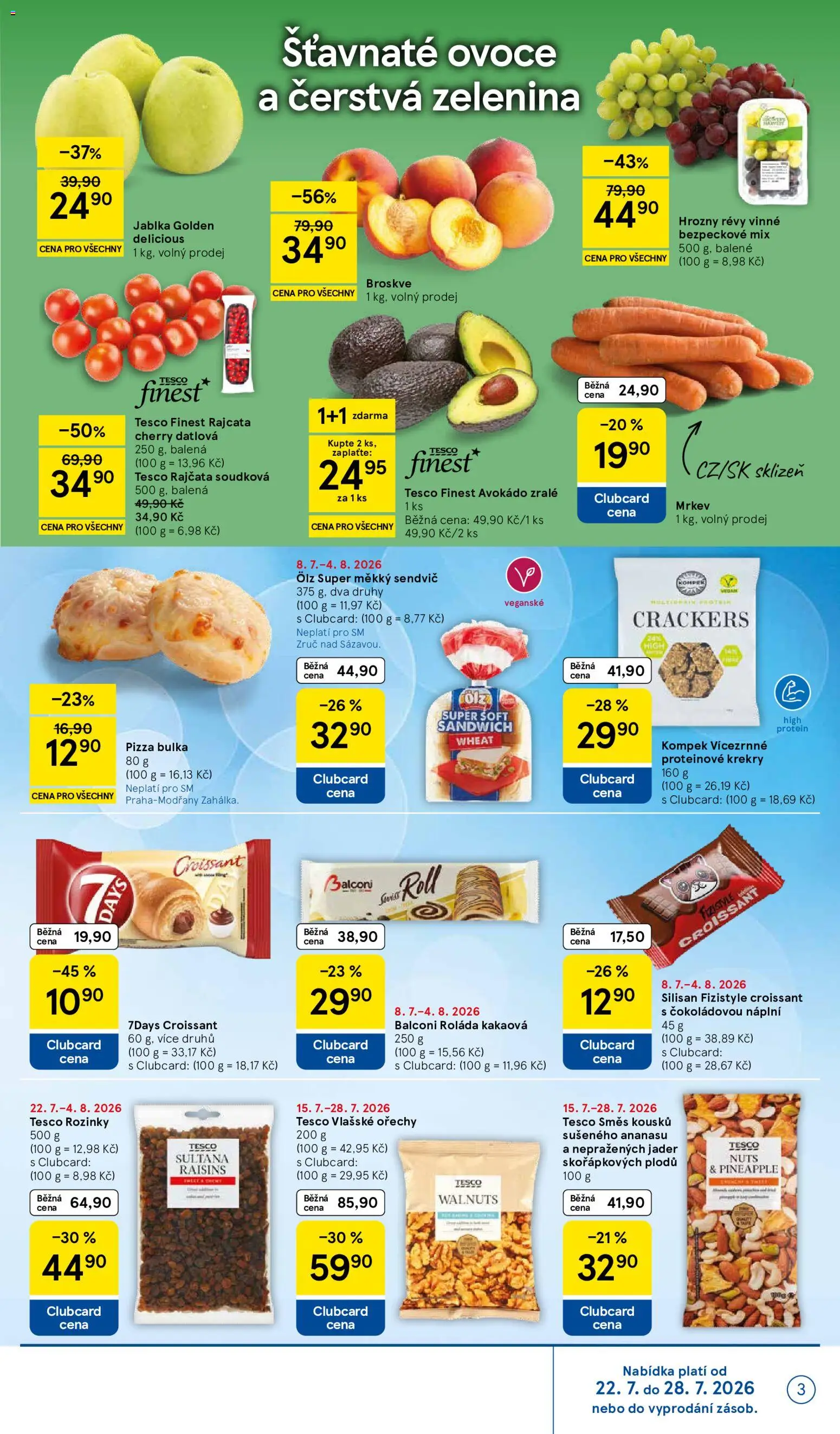 Tesco leták - Supermarket od 22.07.2026 | Strana: 3 | Produkty: Ovoce, Jablka, Vlašské ořechy, Hrozny