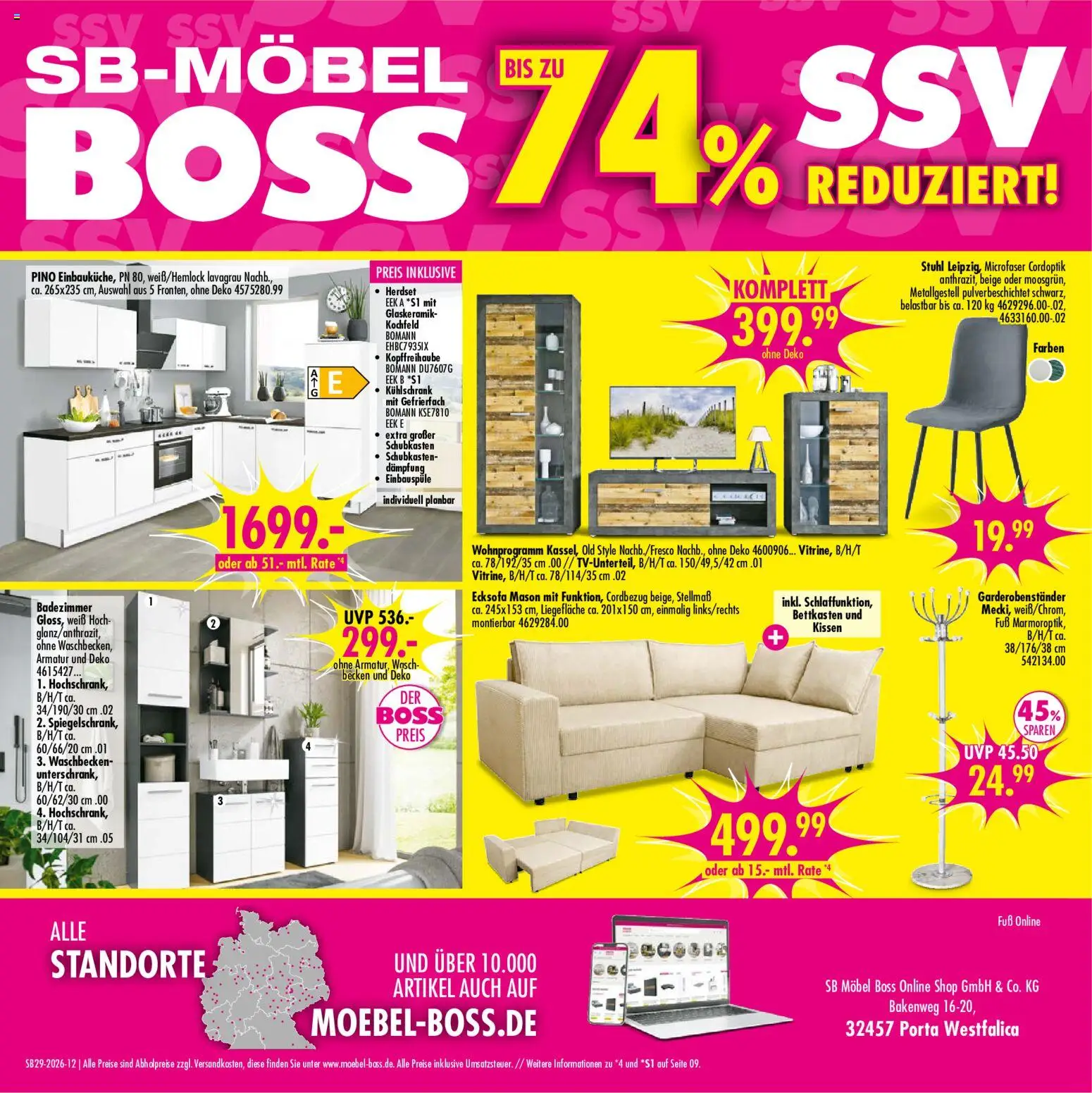 SB Möbel Boss Prospekt – gültig ab 11.07.2026 | Seite: 12 | Produkte: Ecksofa, Kissen, Kühlschrank, Armatur