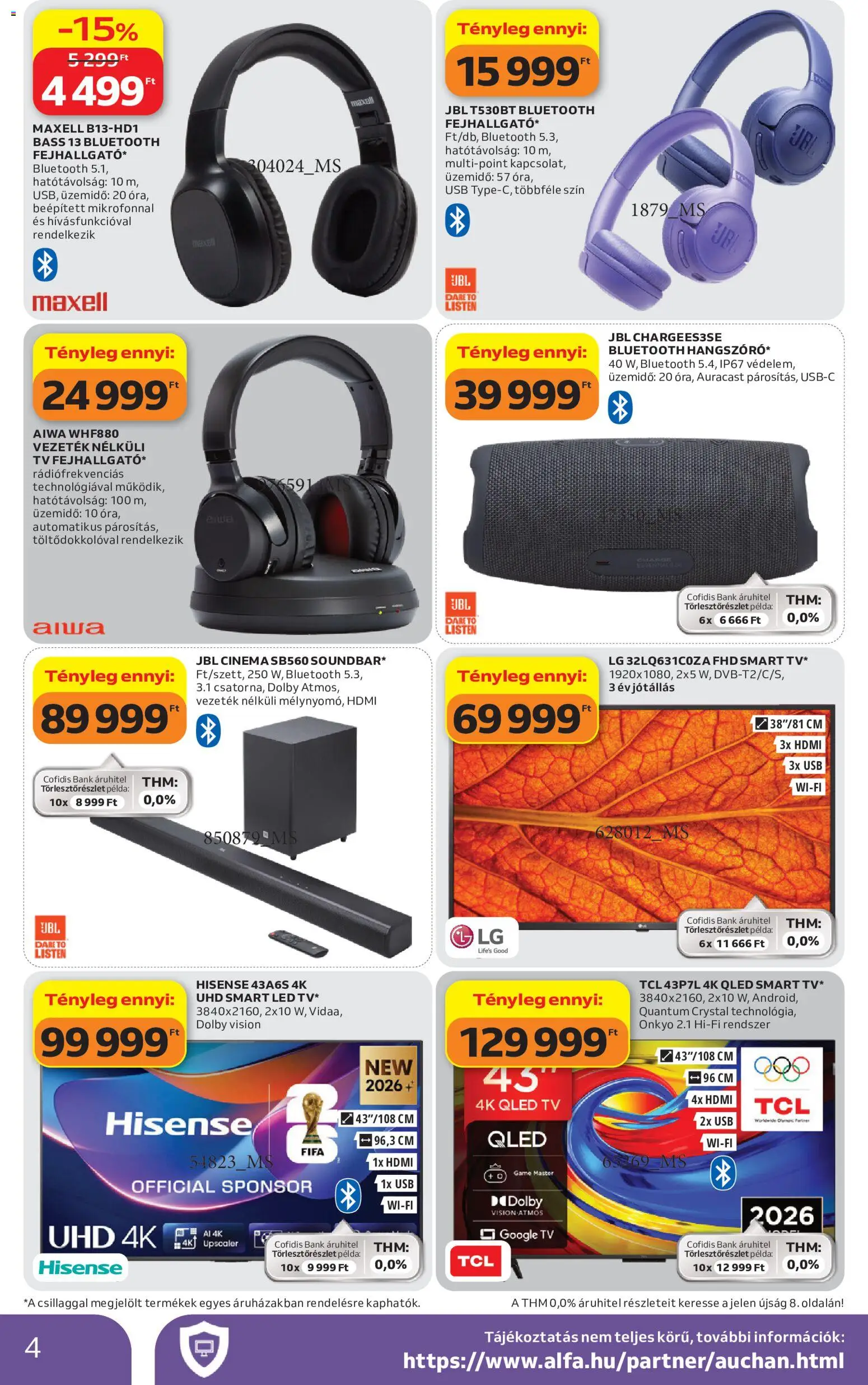 Auchan akciós ujság - amely érvényes a következő dátumtól: 2026.10.08. | Oldal: 4 | Termékek: USB, TV, LED, Óra