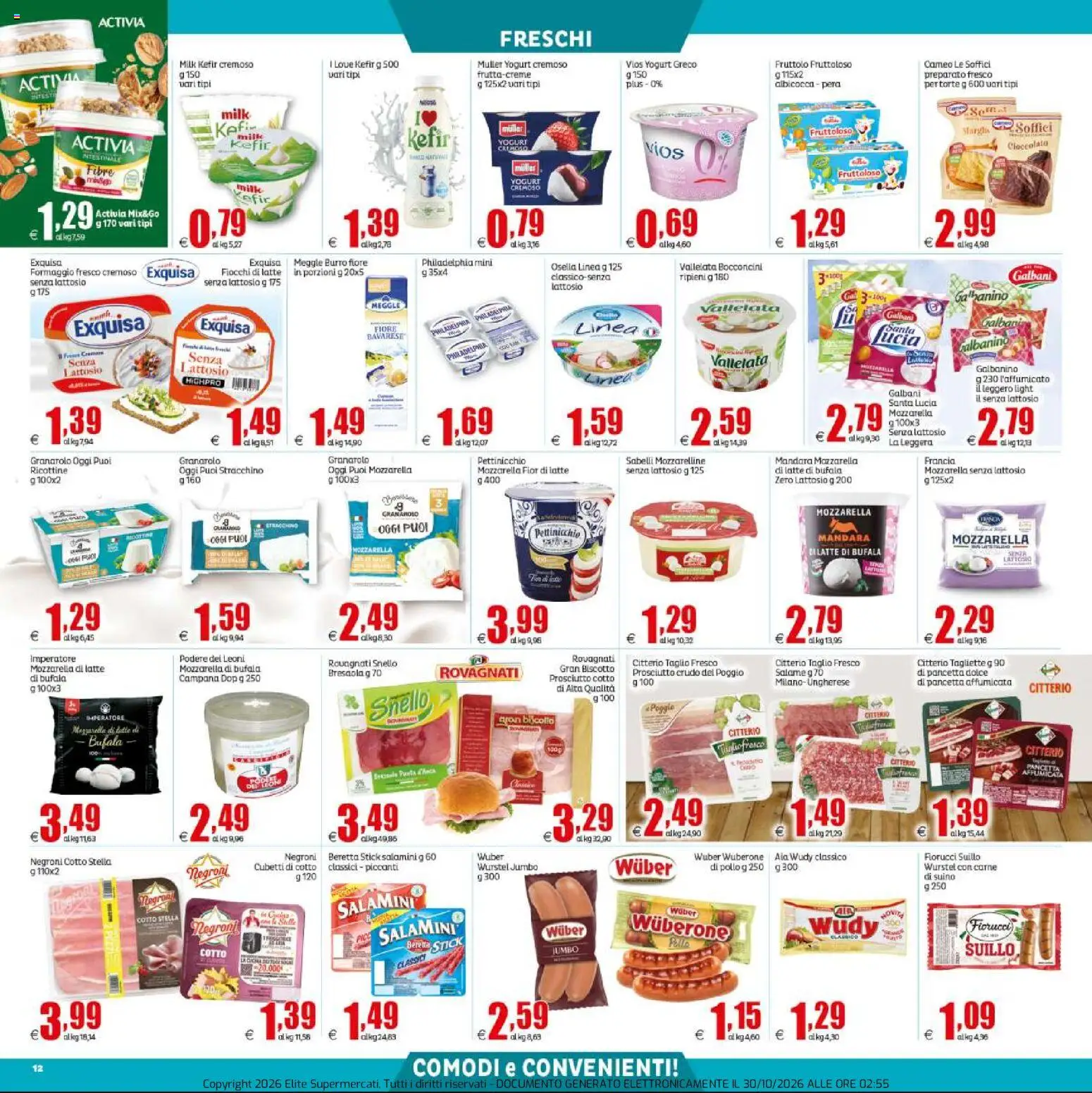 Volantino Elite Supermercati del 30/10/2026 | Pagina: 12 | Prodotti: Mozzarella senza lattosio, Yogurt, Mozzarella, Mozzarella di bufala