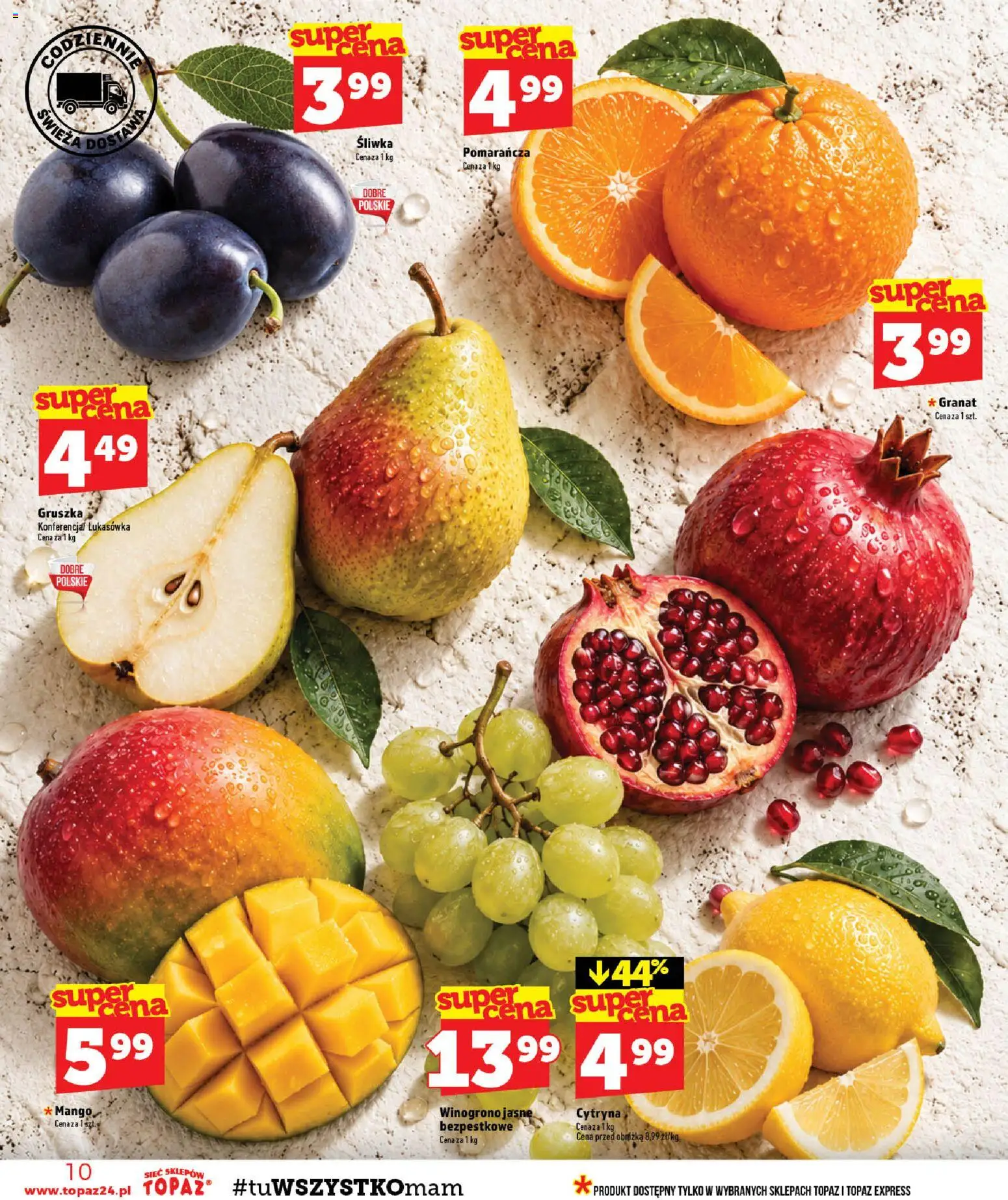 Topaz gazetka od 08.10.2026 | Strona: 10 | Produkty: Cytryna, Mango, Gruszka, Winogrono