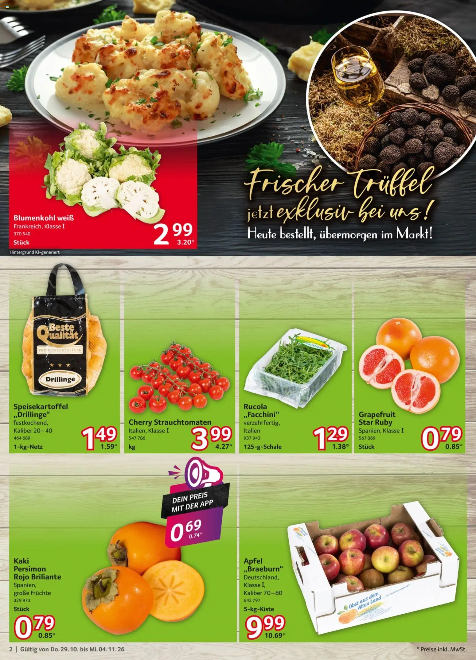 Selgros Prospekt – gültig ab 29.10.2026 | Seite: 2 | Produkte: Rucola, Äpfel, Kaki, Blumenkohl