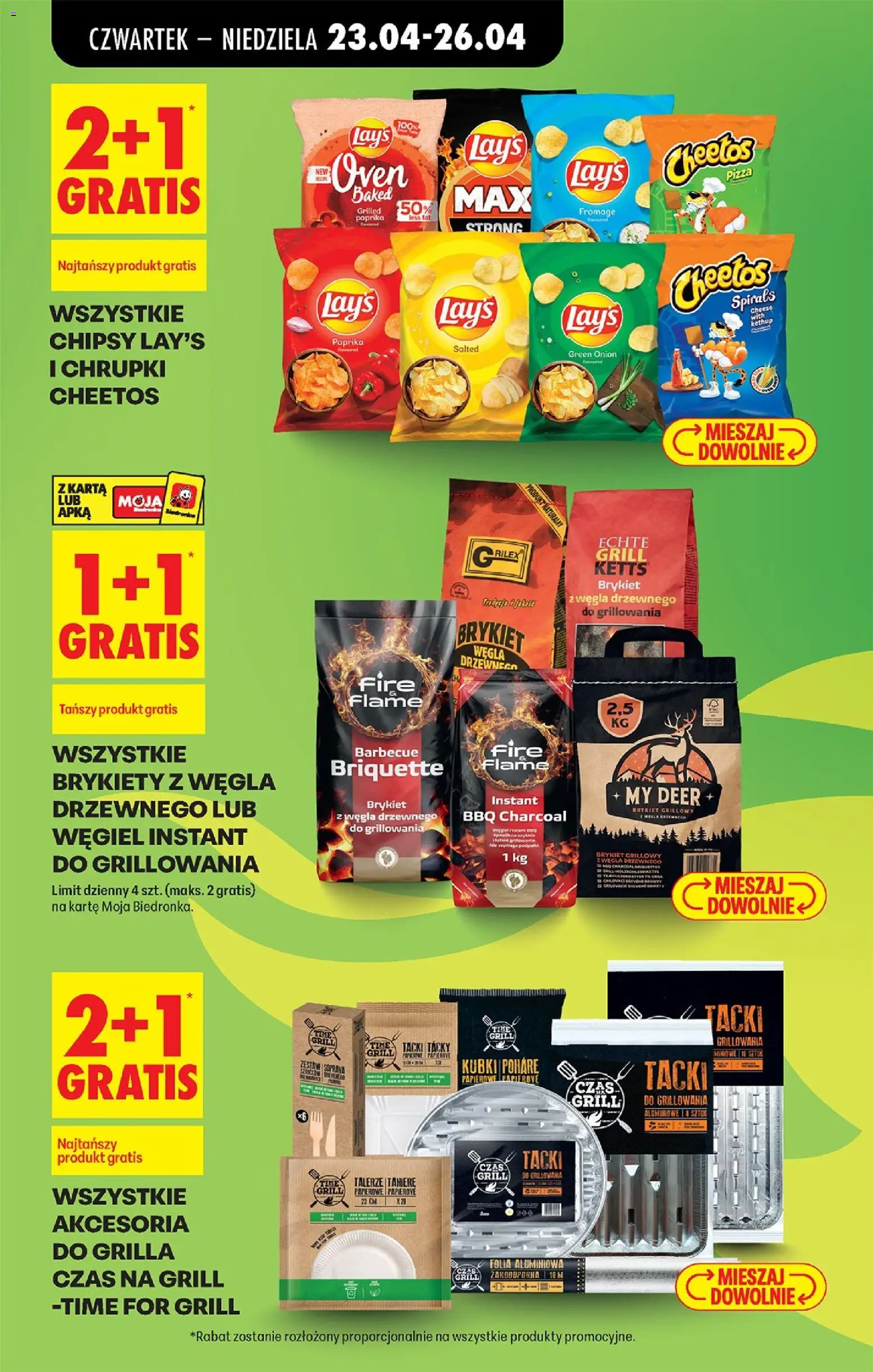 Biedronka gazetka od czwartku od 23.04.2026 | Strona: 23 | Produkty: Chipsy, Brykiet węgla drzewnego, Grill, Talerze
