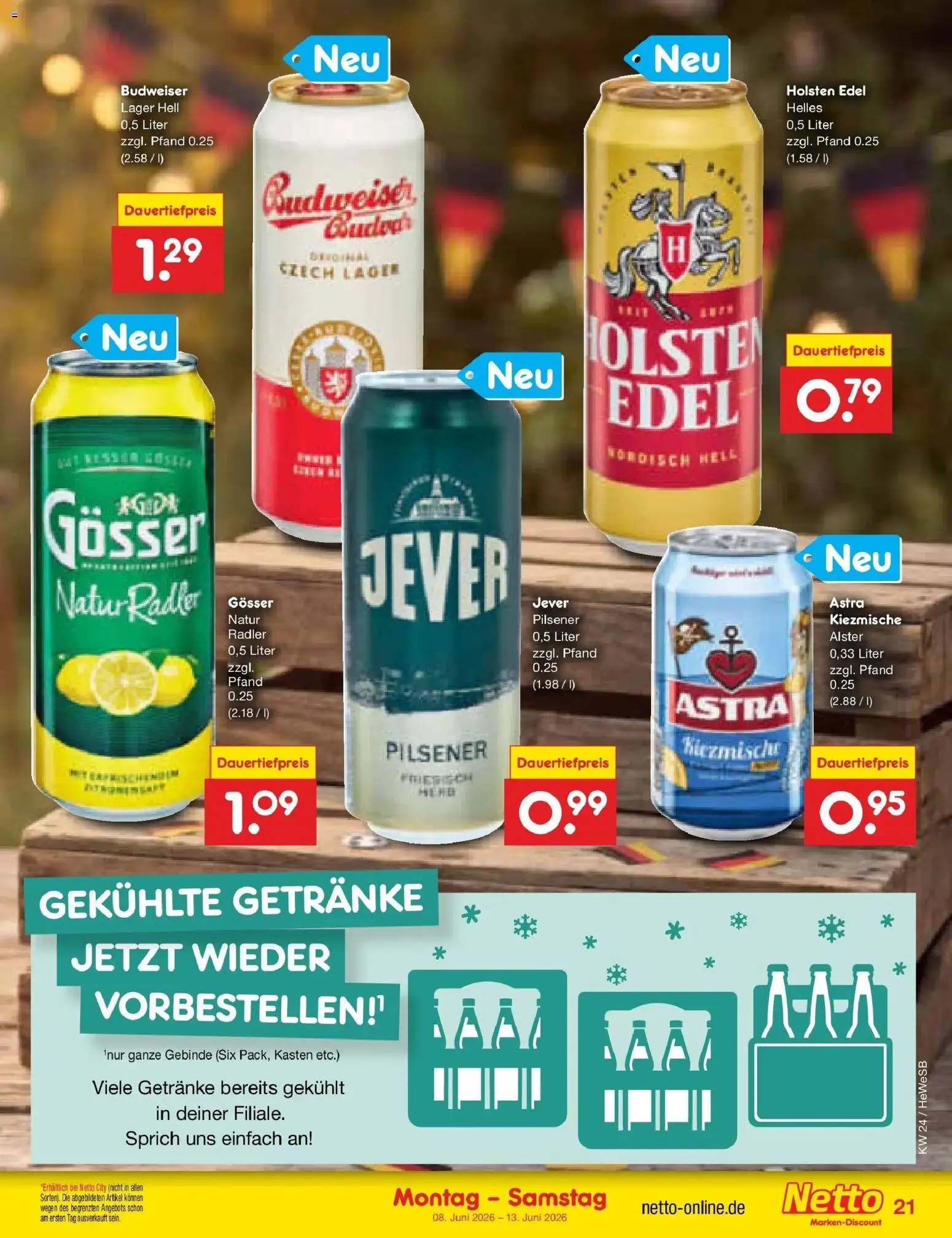 Netto Marken-Discount Prospekt Hamburg – gültig ab 08.06.2026 | Seite: 33 | Produkte: Holsten edel, Astra, Radler, Jever