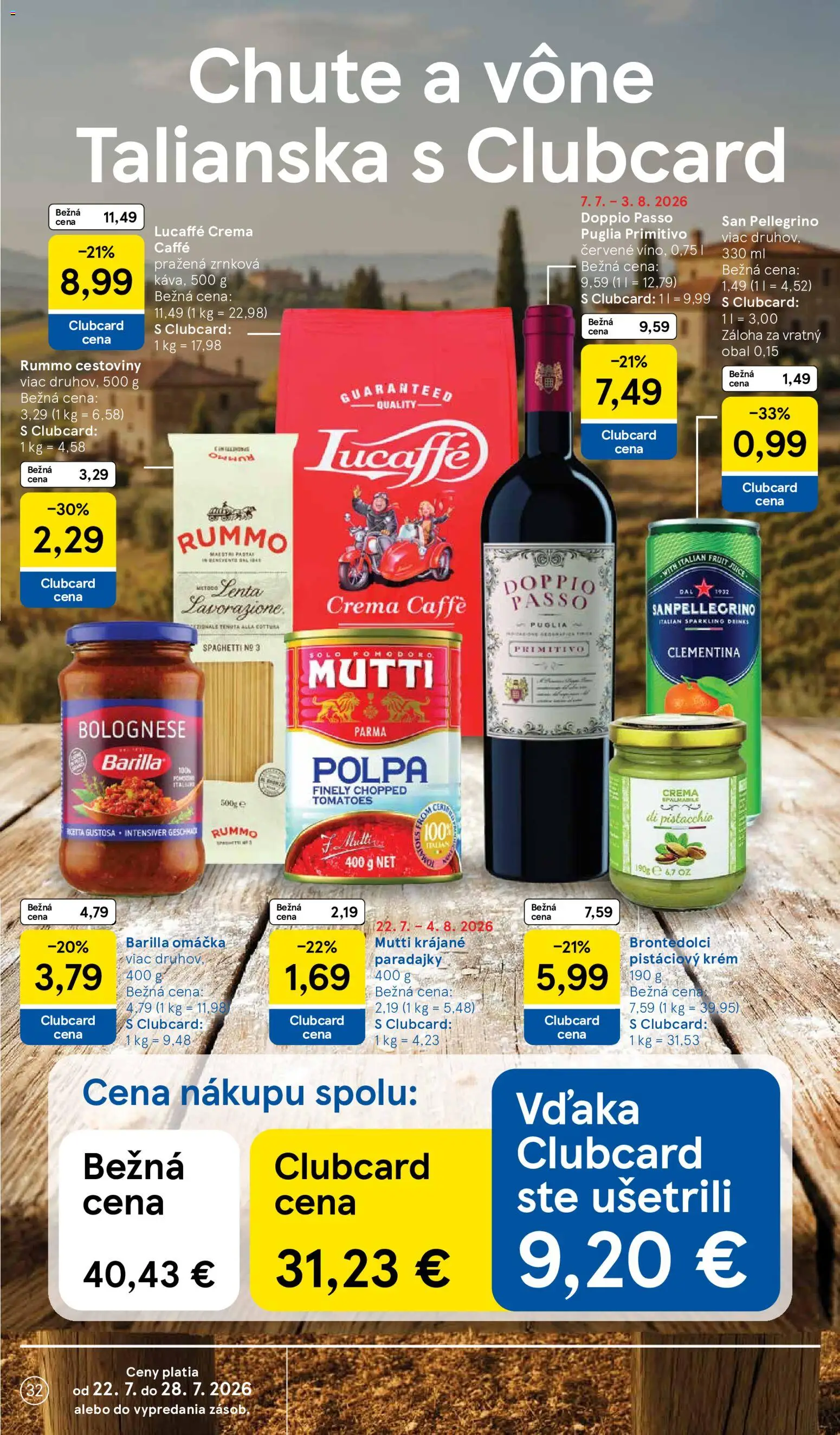 Nové Tesco akcie – leták je platný od 22.07.2026 | Strana: 32 | Produkty: Paradajky, Cestoviny, Krém, Omáčka