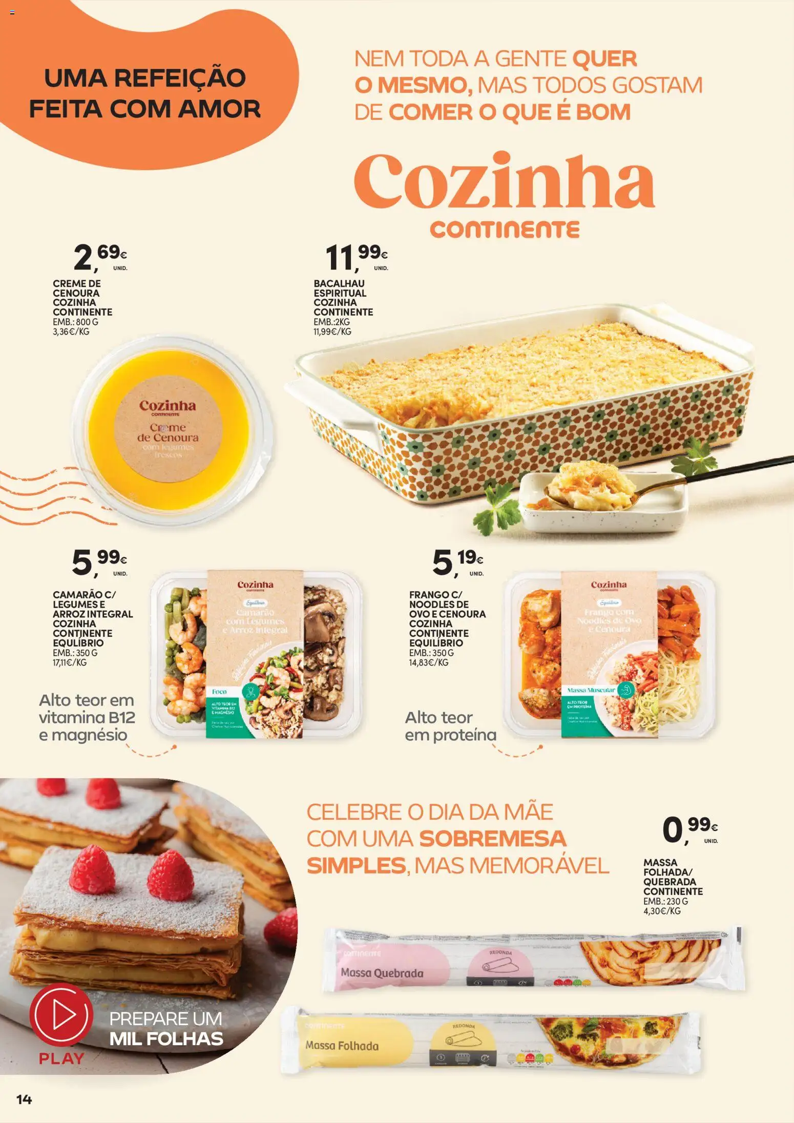 Continente Dia da Mãe │ válido de 14.04.2026 | Página: 14 | Produtos: Bacalhau, Arroz, Massa, Cenoura