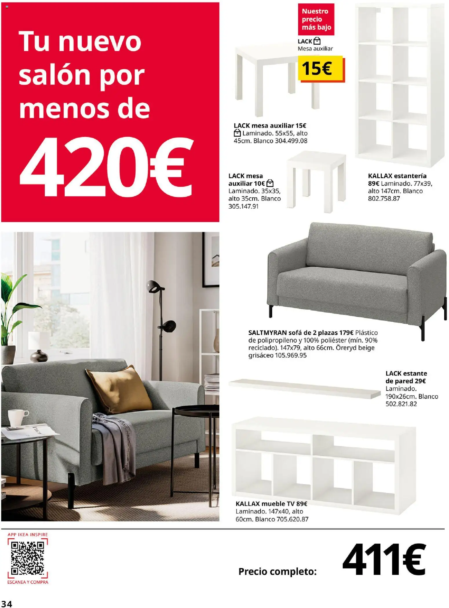IKEA - Salones │ válido desde el 01/09/2026 | Página: 34 | Productos: Mesa auxiliar, Sofá, Estante, Mesa