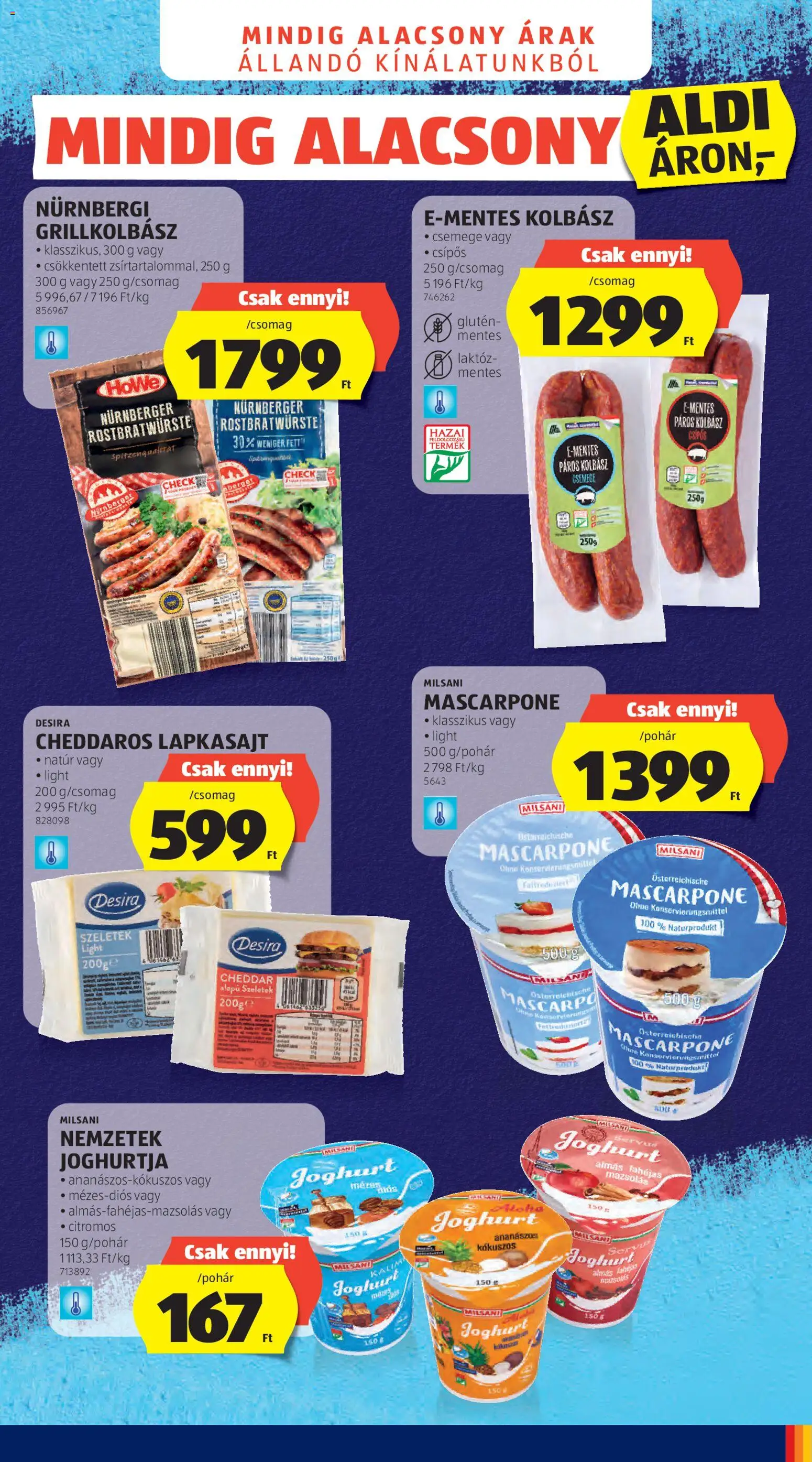 Aldi akciós ujság - amely érvényes a következő dátumtól: 21.05.2026 | Oldal: 3 | Termékek: Kolbász, Grillkolbász, Mascarpone, Cheddar