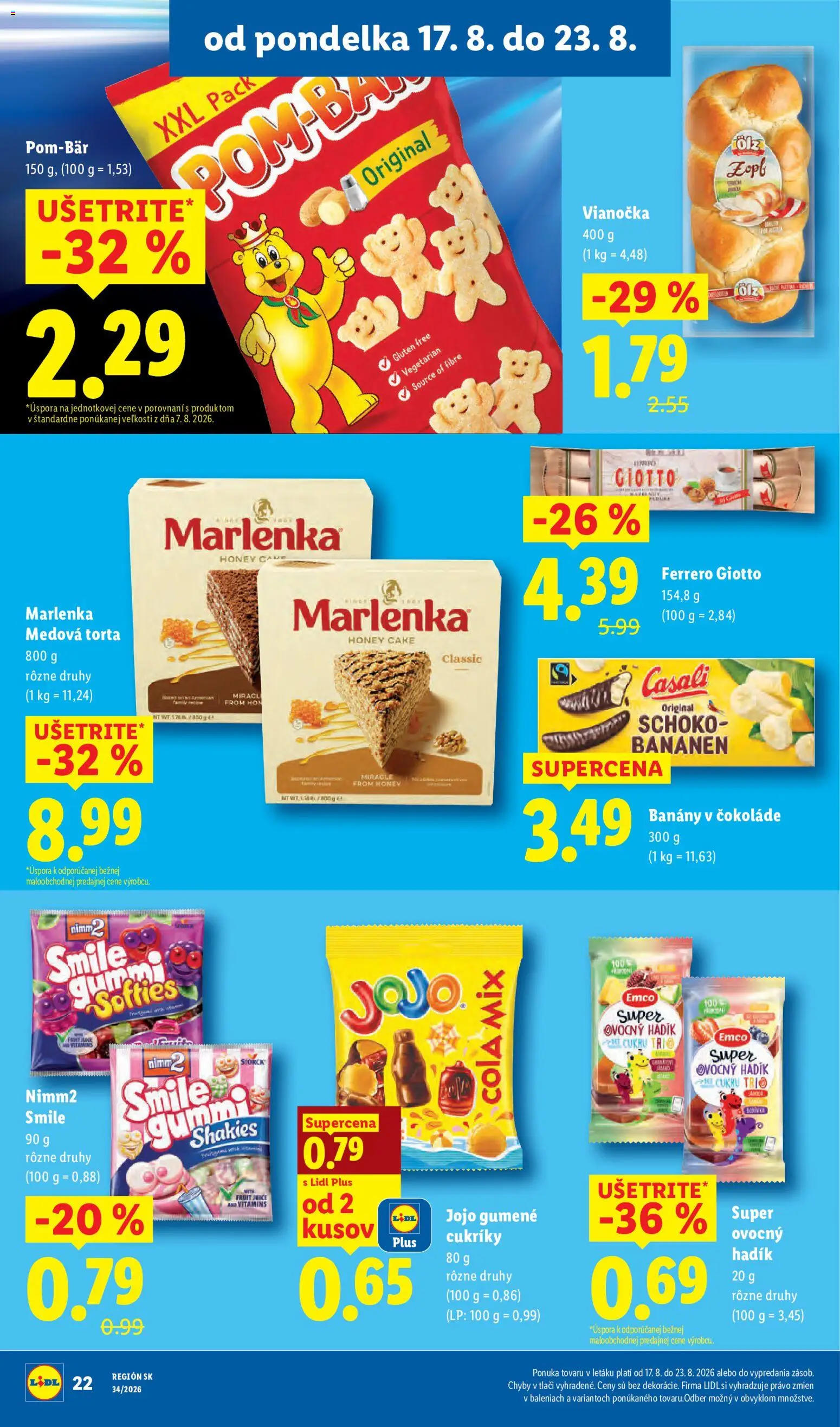 Nové Lidl akcie – leták je platný od 17.08.2026 | Strana: 26 | Produkty: Banány v čokoláde, Torta, Cukríky, Cola