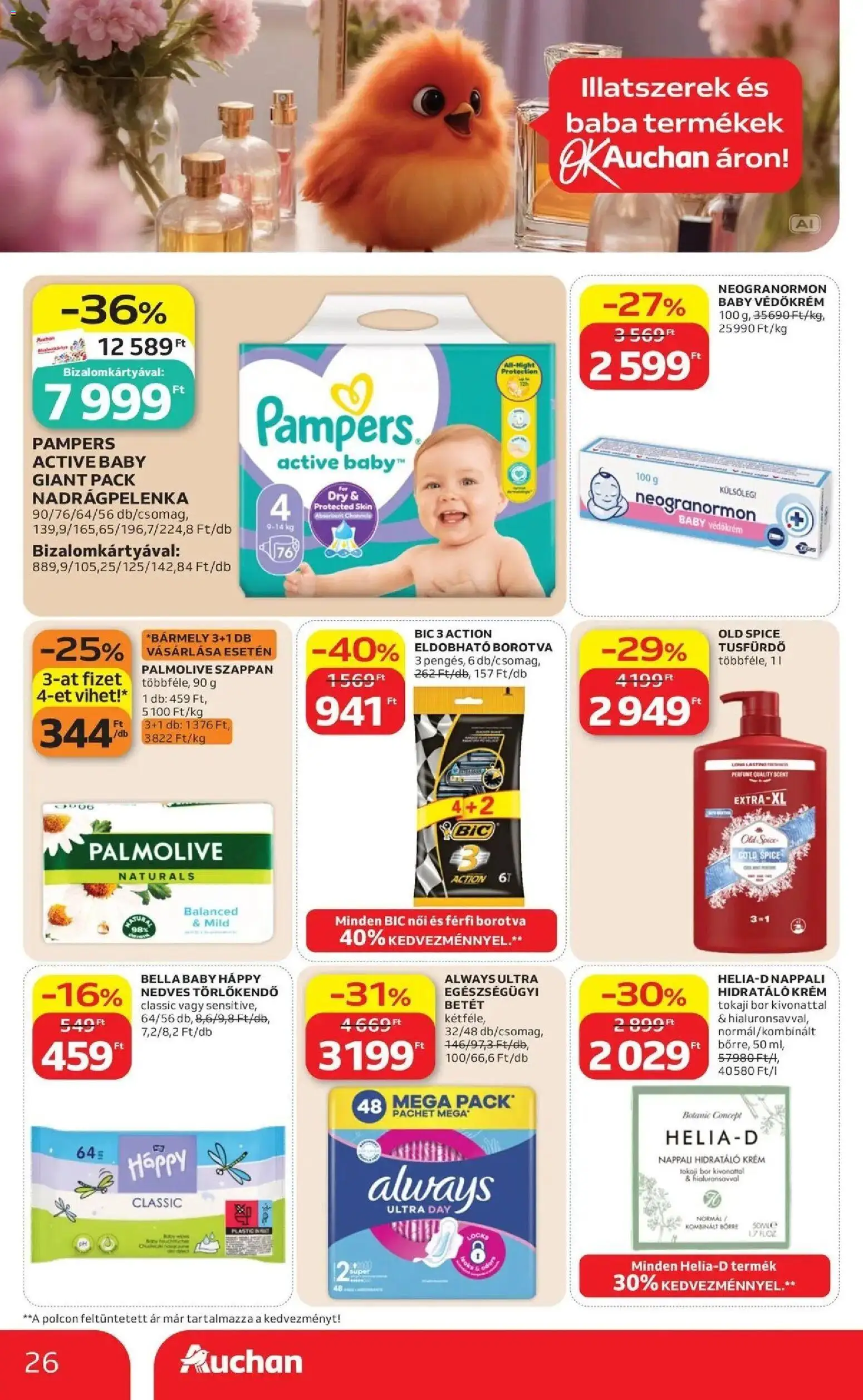 Auchan akciós újság Kecskemét - 2026.10.29. -tól/töl > akció, lapozható szórólap 🛍️ | Oldal: 26 | Termékek: Törlőkendő, Bella, Szappan, Eldobható borotva