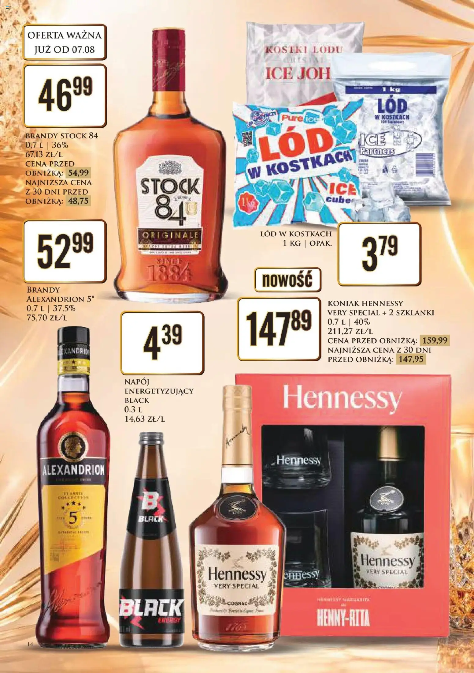 Dino gazetka alkoholowa od 07.08.2026 | Strona: 14 | Produkty: Hennessy, Koniak, Lód, Szklanki