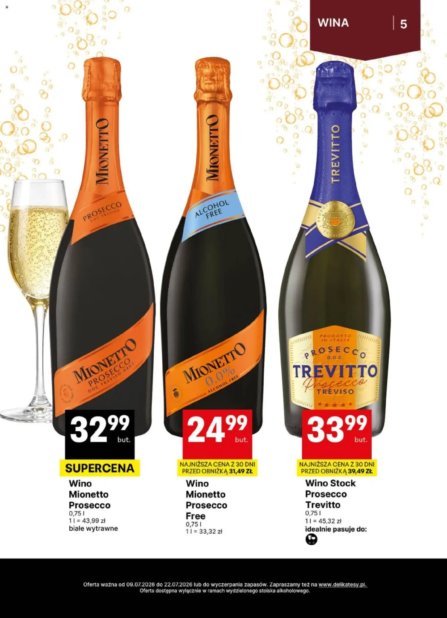 Delikatesy Centrum gazetka - DeliBarek od 09.07.2026 | Strona: 5 | Produkty: Mionetto prosecco, Wino, Prosecco
