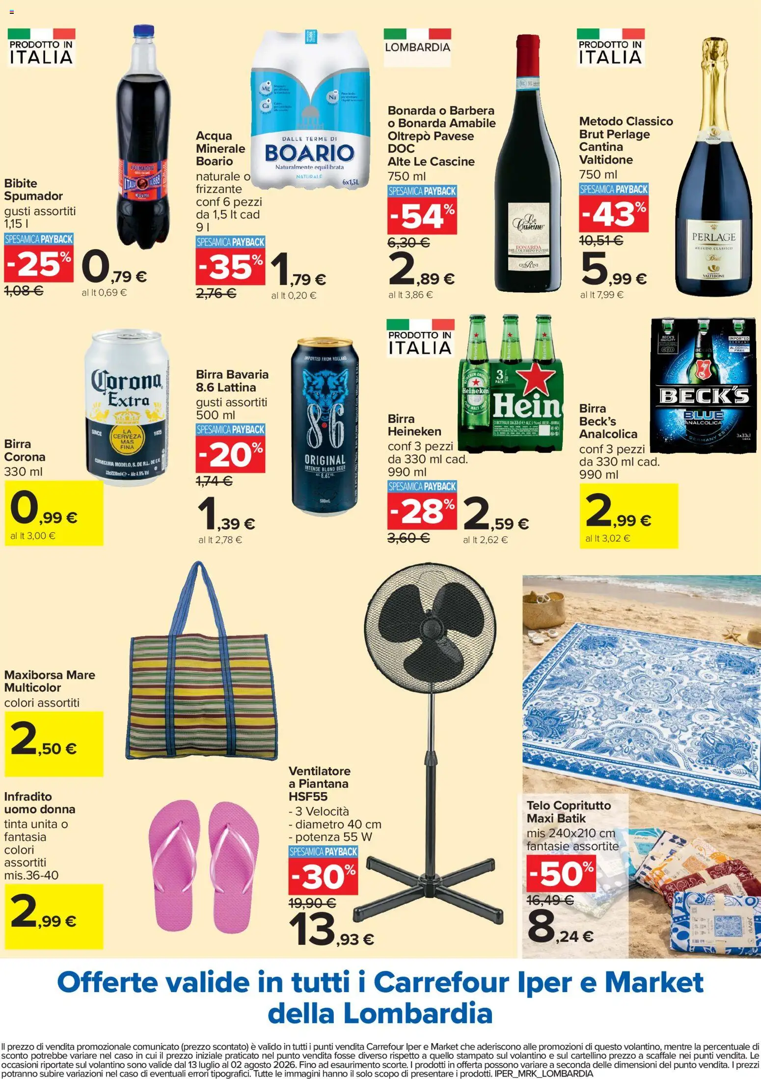 Volantino Carrefour del 13/07/2026 | Pagina: 4 | Prodotti: Ventilatore, Infradito, Bibite, Heineken