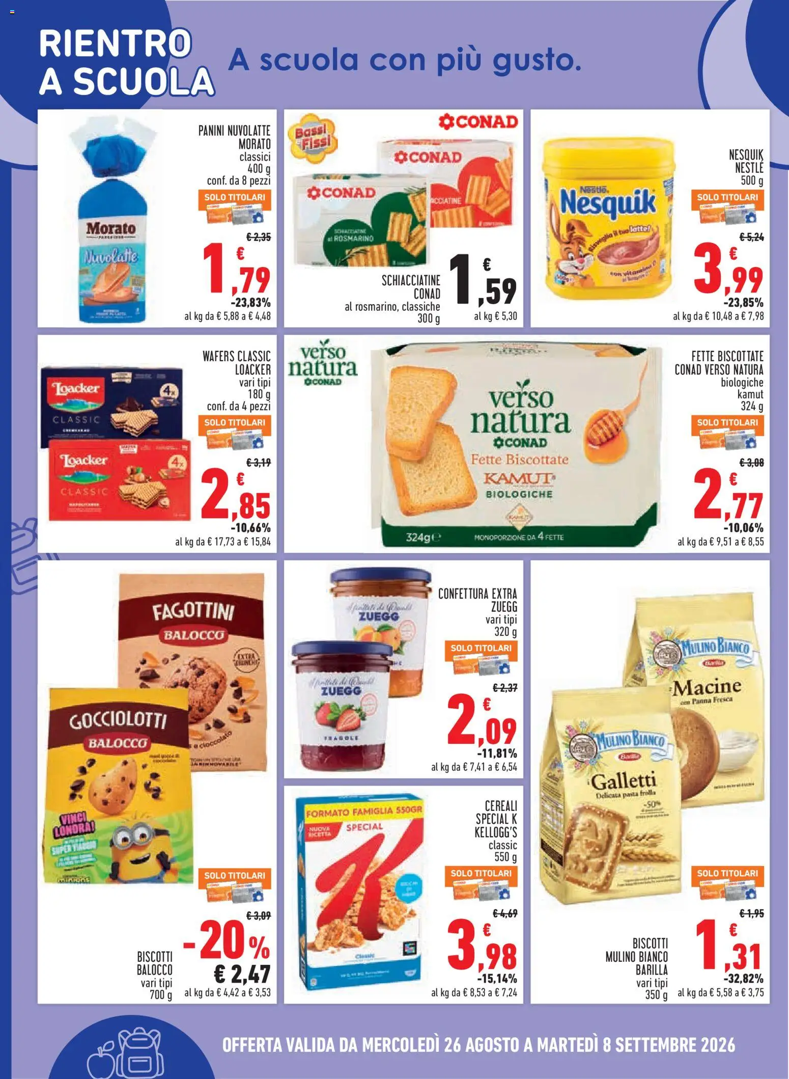 Volantino Conad del 26/08/2026 | Pagina: 12 | Prodotti: Cioccolato, Cereali, Barilla, Crackers