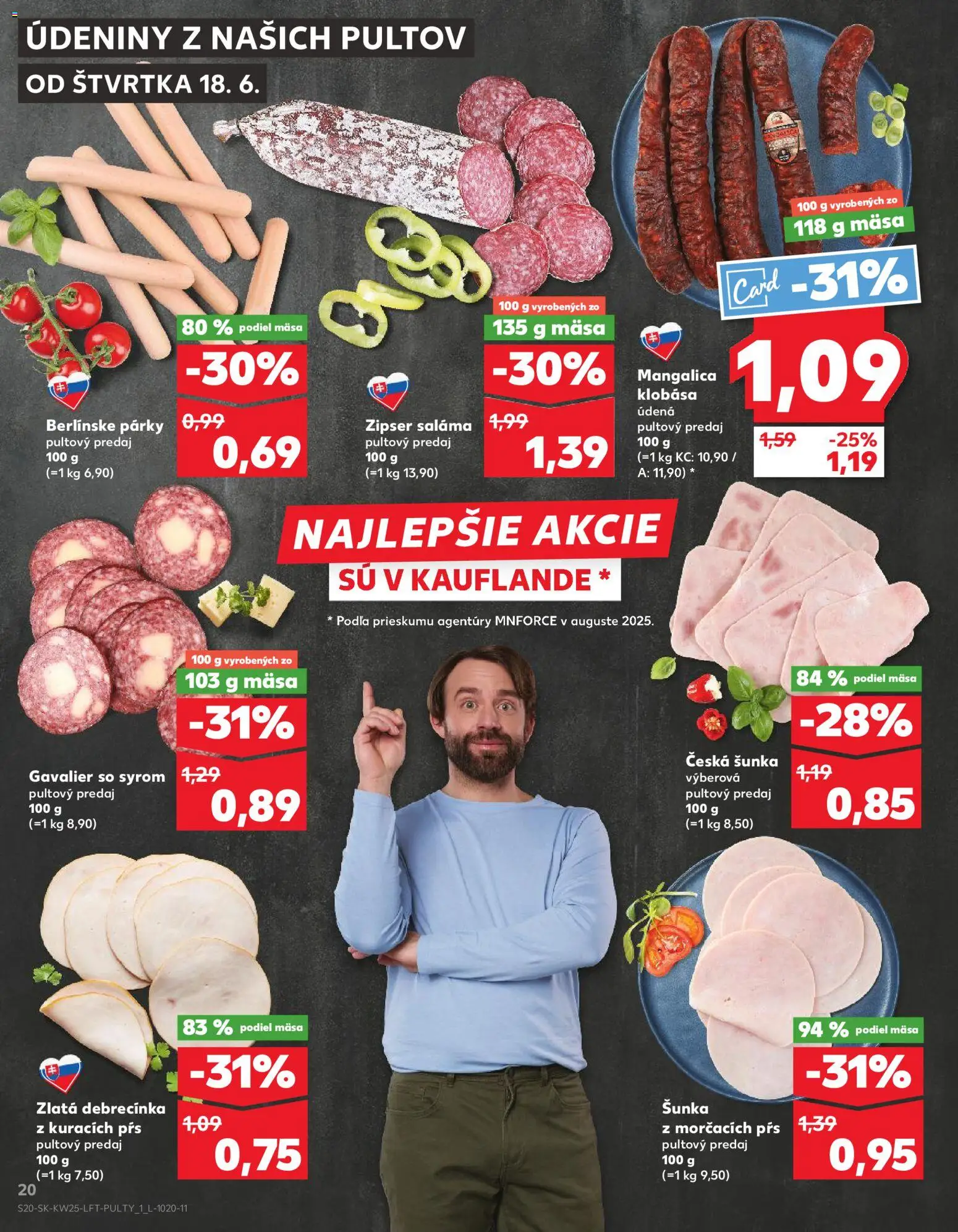 Nové Kaufland akcie – leták je platný od 18.06.2026 | Strana: 20 | Produkty: Saláma, Šunka, Klobása, Párky