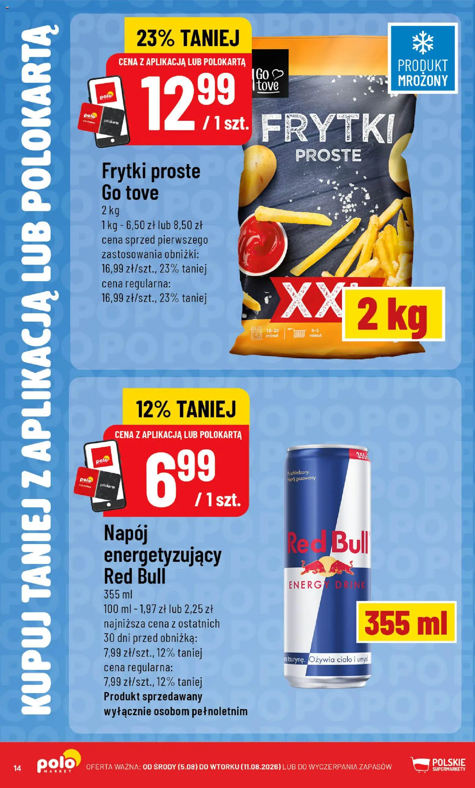 Nowa POLOmarket gazetka od jutra 05.08.2026 | Strona: 14 | Produkty: Red bull, Frytki