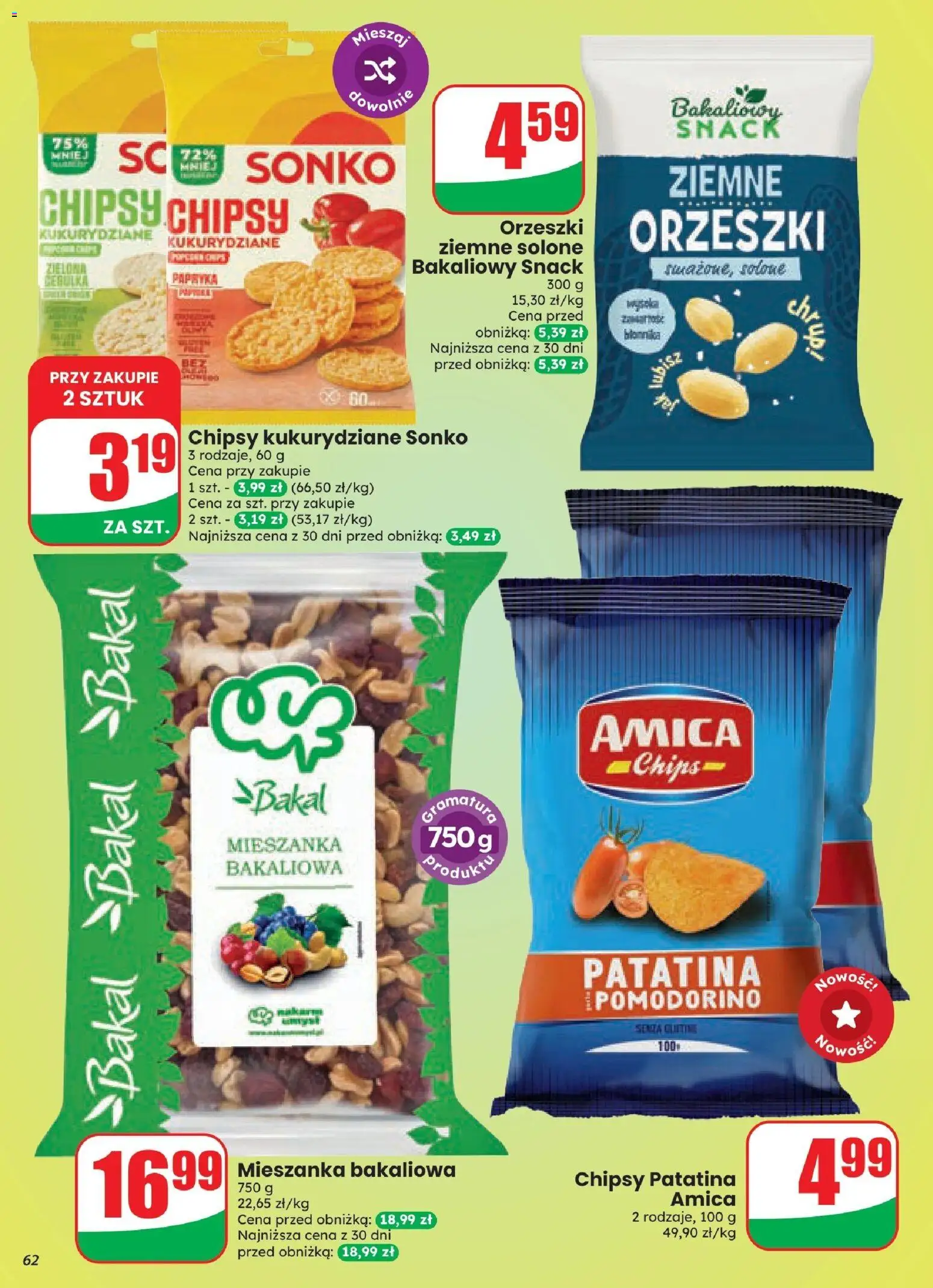Dino gazetka od 21.10.2026 | Strona: 62 | Produkty: Chipsy kukurydziane, Chipsy, Mieszanka bakaliowa, Orzeszki