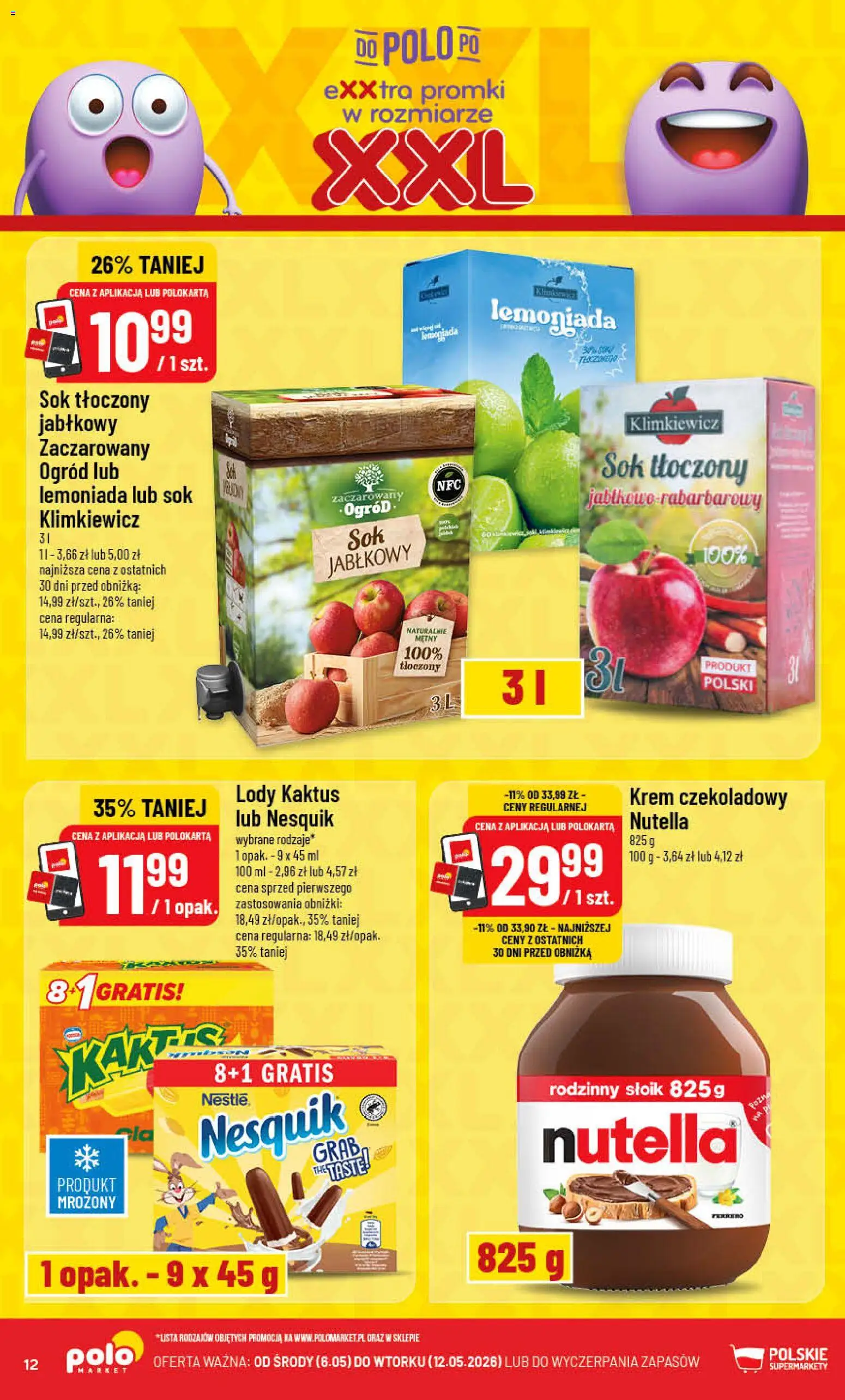 POLOmarket gazetka od 06.05.2026 | Strona: 12 | Produkty: Nutella, Sok, Lody Kaktus, Krem